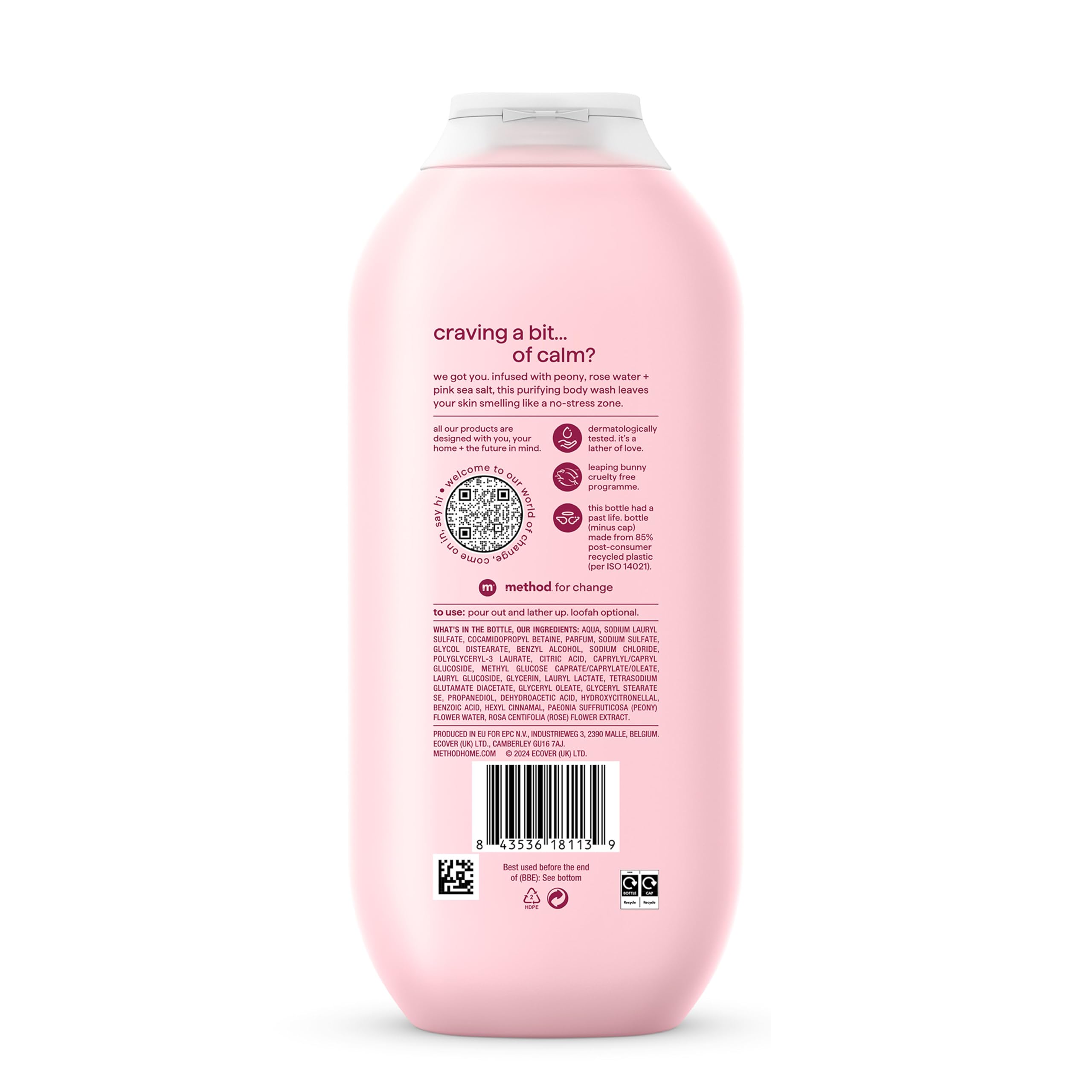Method Body Wash, Pure Peace Shower Gel with Peony, Rose Water, and Pink Sea Salt