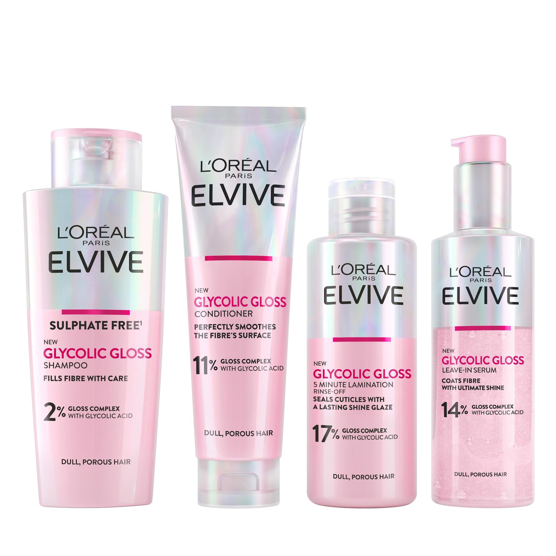 L'Oréal Paris Elvive Glycolic Gloss Shampoo, Conditioner, Treatment & Serum Set