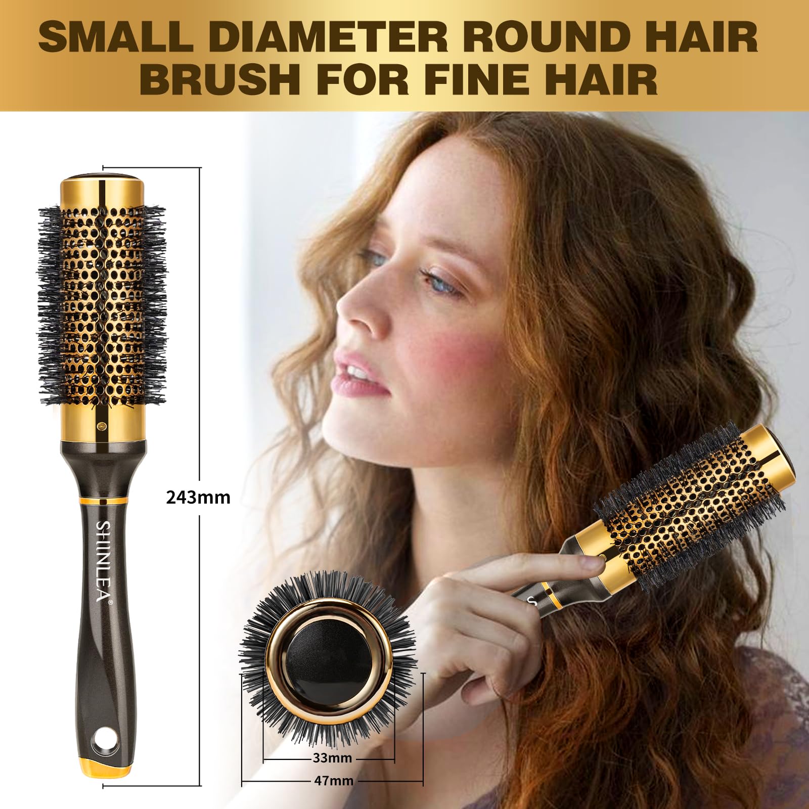 SHINLEA 33MM Aluminium Round Hair Brush for Blow Drying, Volumizing, and Curling 8