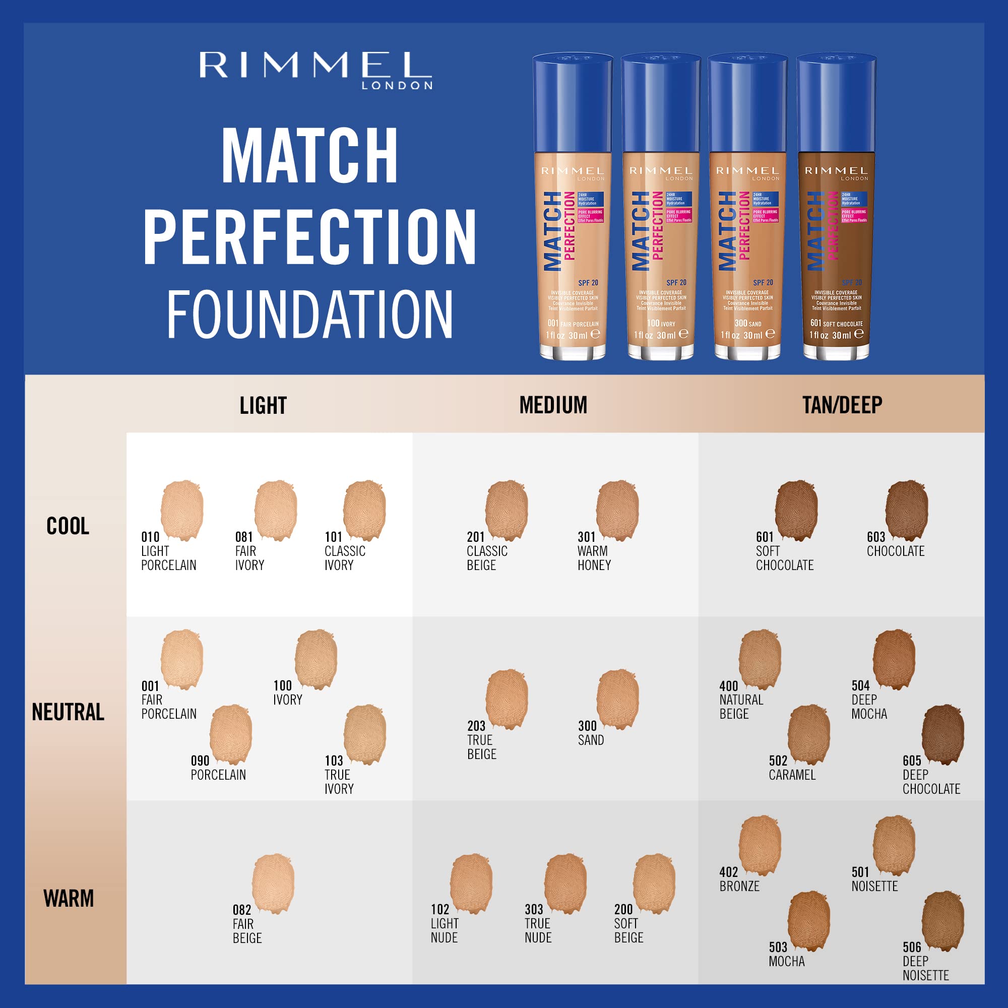 Rimmel Match Perfection Foundation 501 Noisette - Medium Coverage, 24hr Hydration, SPF20 4