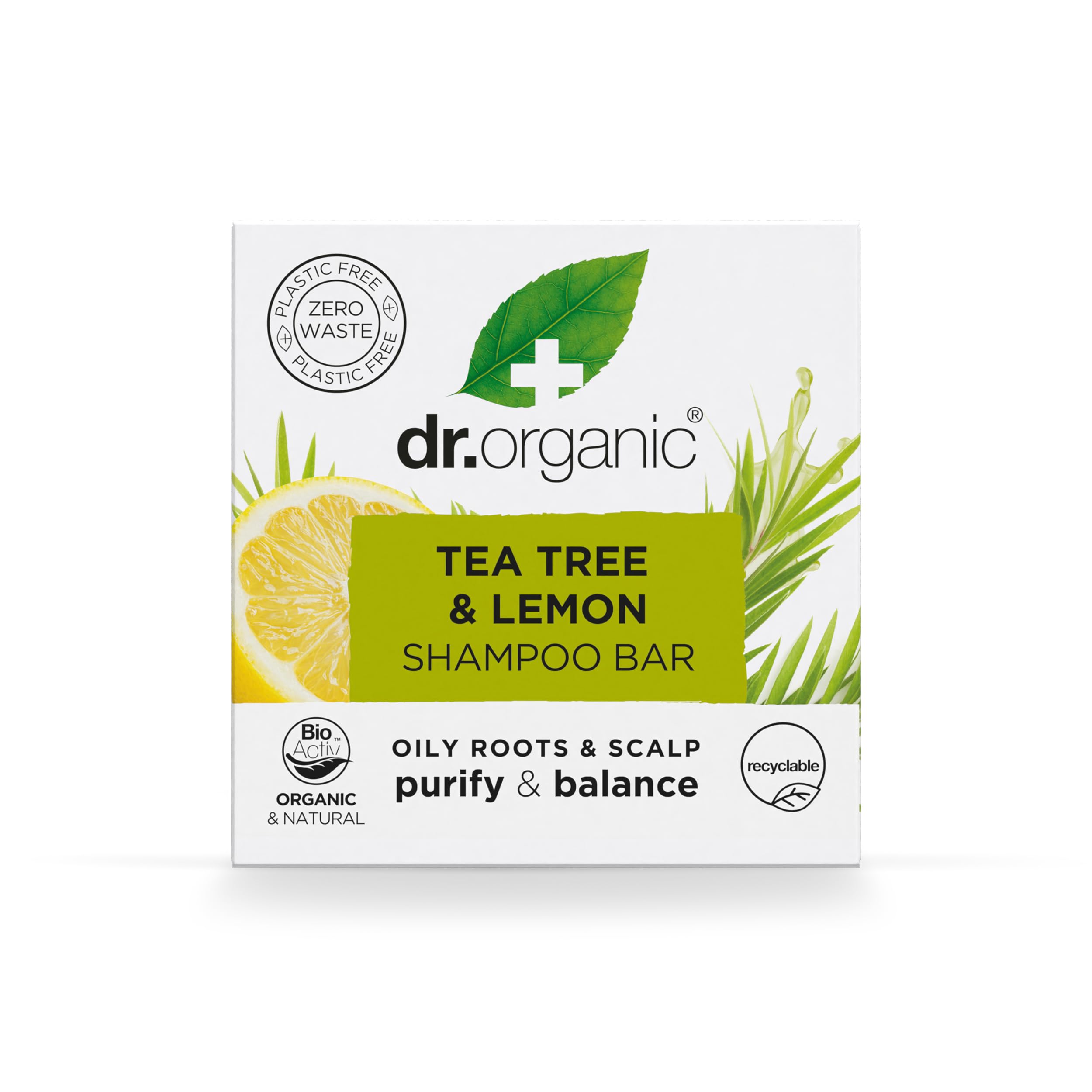 Dr Organic Tea Tree & Lemon Clarifying Shampoo Bar for Oily Roots & Scalp
