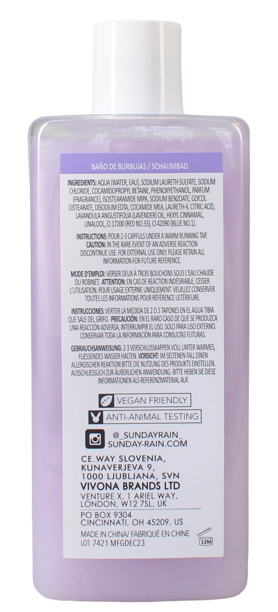 Sunday Rain Sleep Easy Bubble Bath Lavender & Cedarwood Calming Soak, 450ml 2