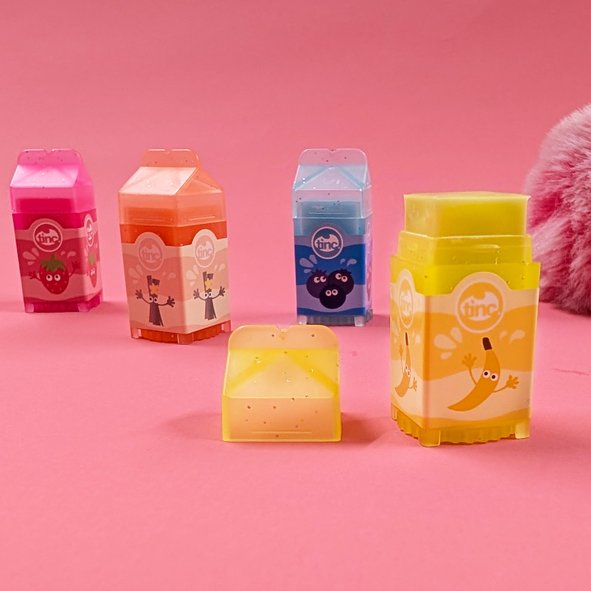 Tinc Mini Milk Lip Balms - 4 Fruity Scents: Strawberry, Banana, Vanilla & Blueberry for Moist Lips 5