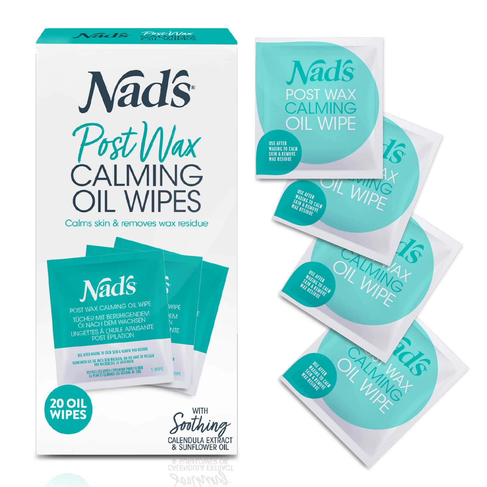 Nad's Post Wax Calming Oil Wipes Refill Pack - 20 Wipes for Wax Residue Removal
