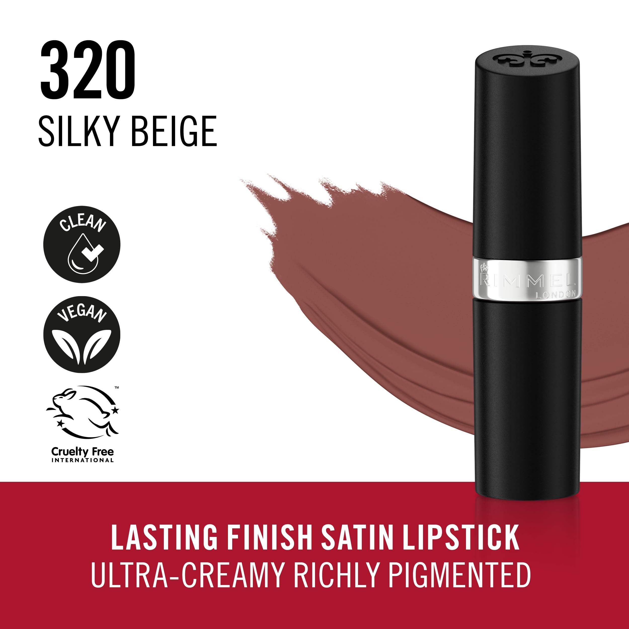 Rimmel Lasting Finish Lipstick 320 Silky Beige - Creamy Satin Finish 6