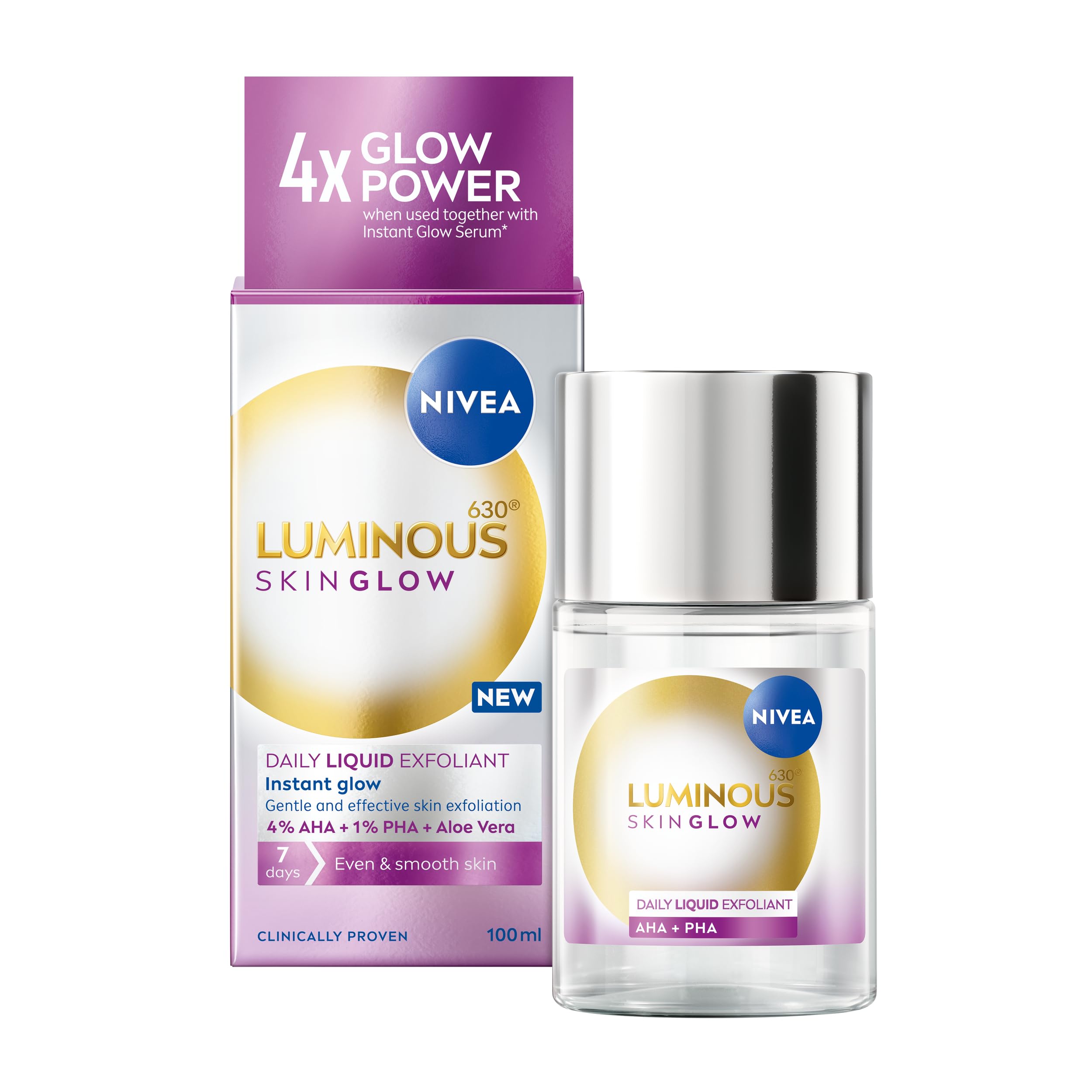 NIVEA Luminous 630 Instant Skin Glow Daily Liquid Exfoliant 100ml with 4% AHA & 1% PHA