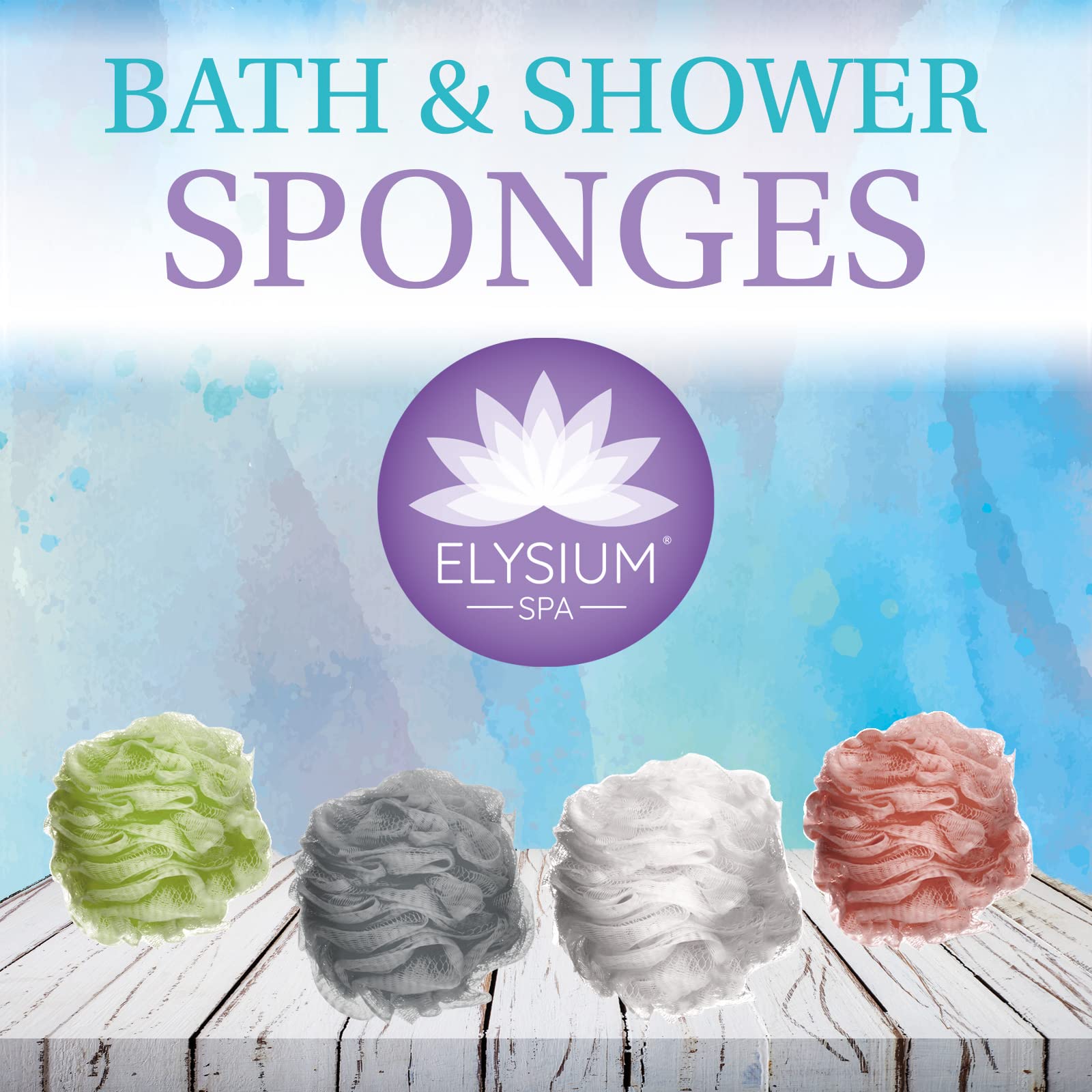 Elysium Spa Pack of 4 Dual-Textured Mesh Exfoliating Bath & Shower Body Puff Sponges
