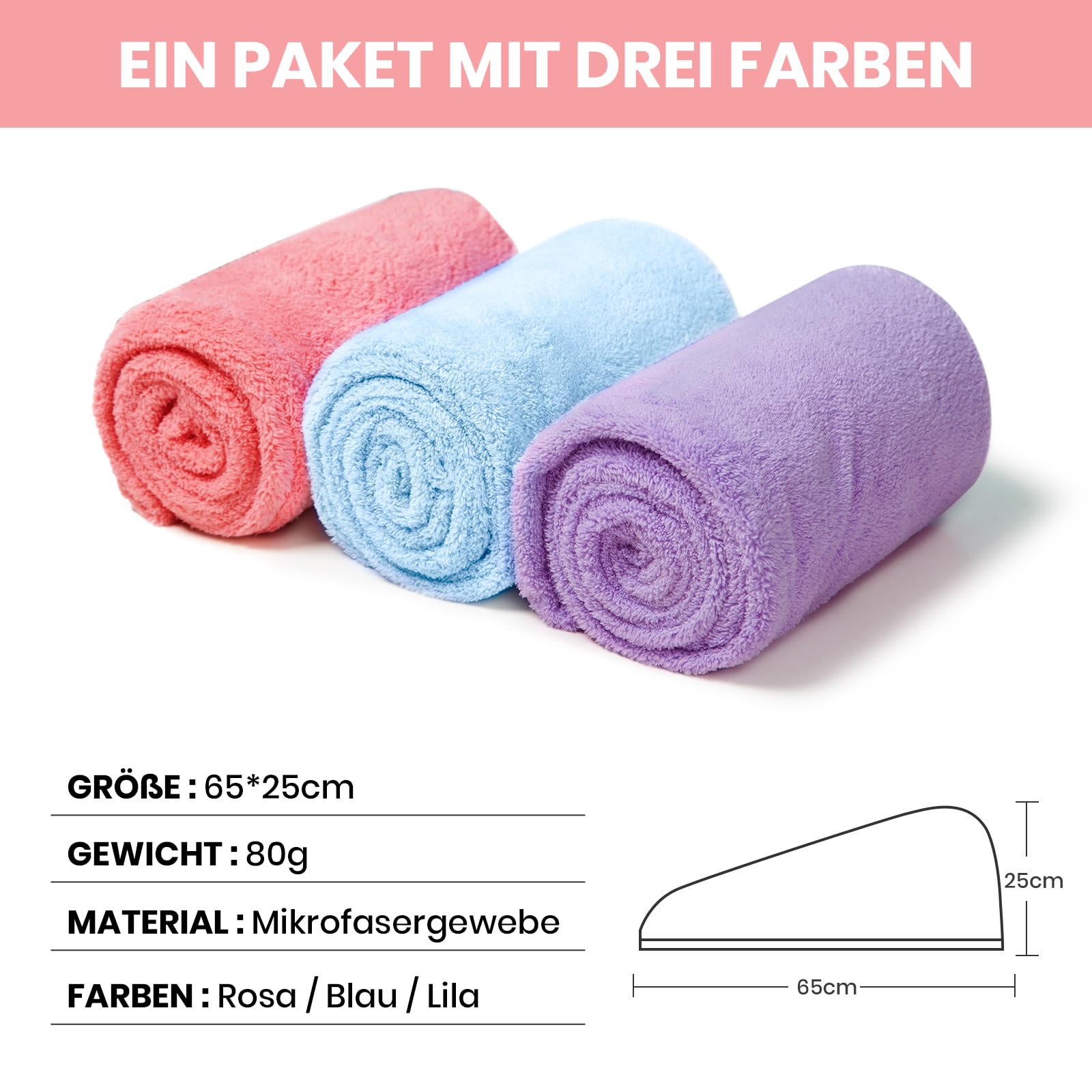 Good Nite Microfiber Hair Towel Wrap 3 Pack - Super Absorbent for Quick Drying 3