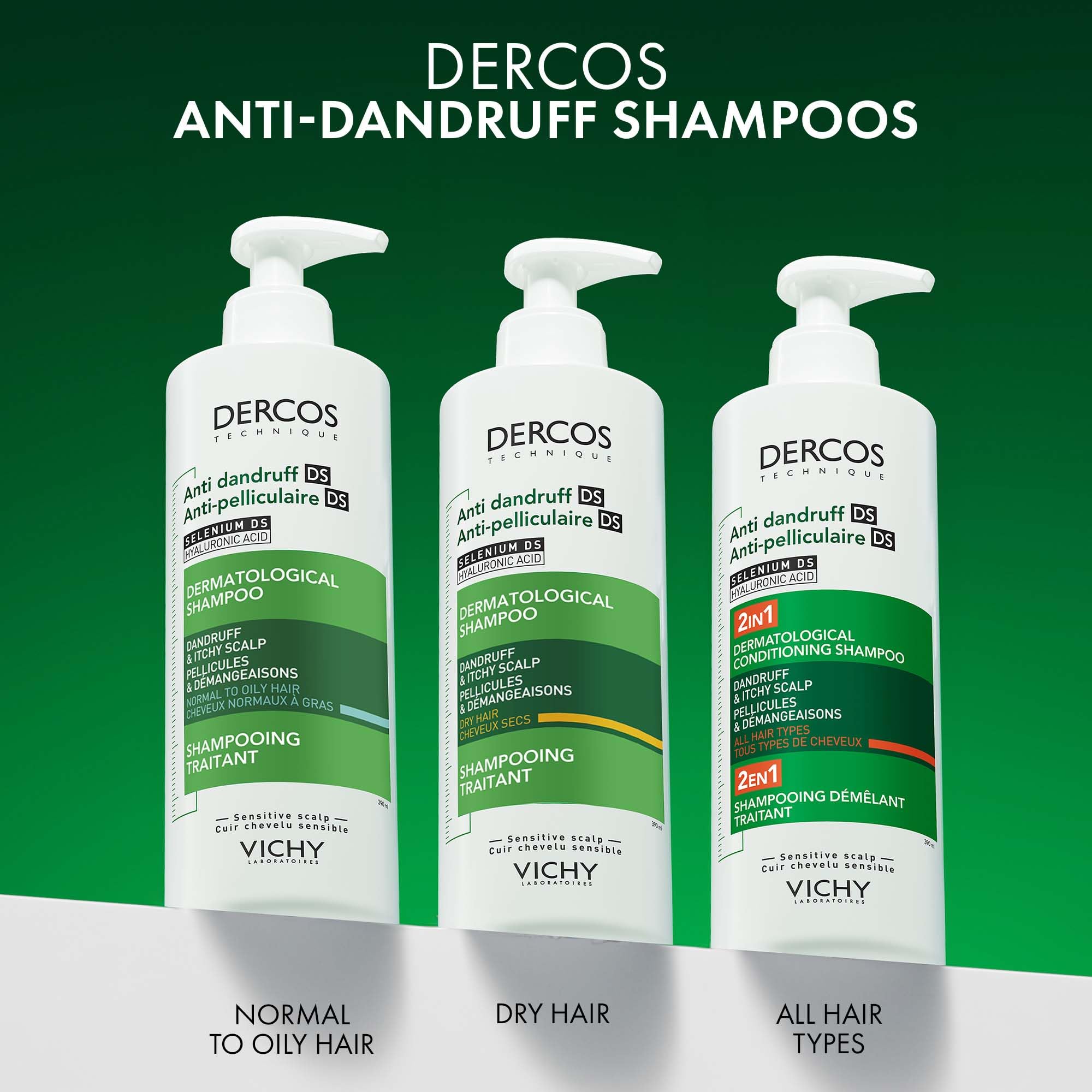 Vichy Dercos Anti-Schuppen- und Anti-Juckreiz-Shampoo für trockenes Haar und trockene Kopfhaut 390 6