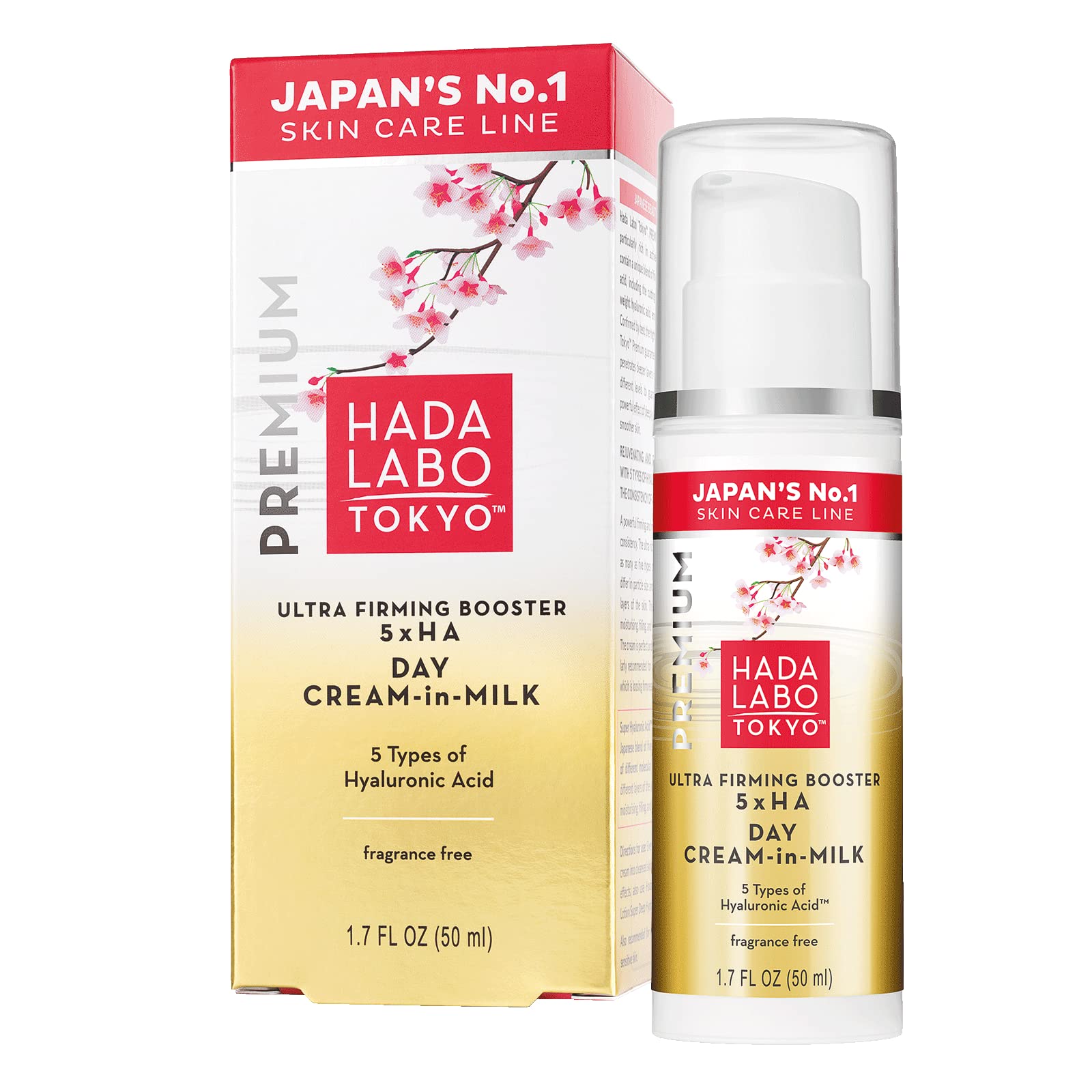 Hada Labo Tokyo Premium Ultra Firming Booster Day Cream-In-Milk with 7 Hyaluronic Acids, SPF
