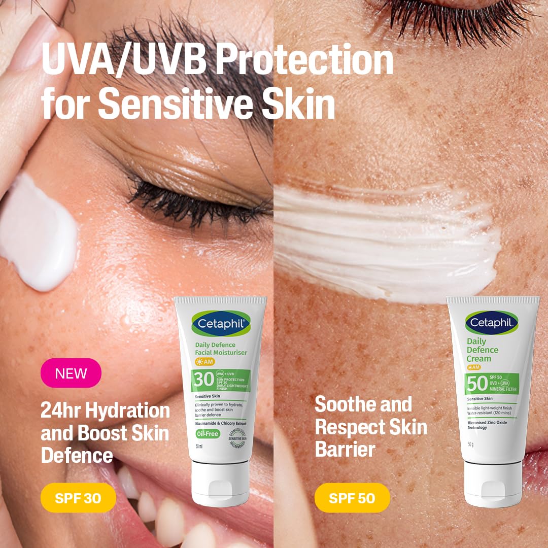 Cetaphil Daily Defence SPF für empfindliche Haut, Feuchtigkeitscreme mit LSF 30/Sonnenschutzcreme mit LSF 50 6