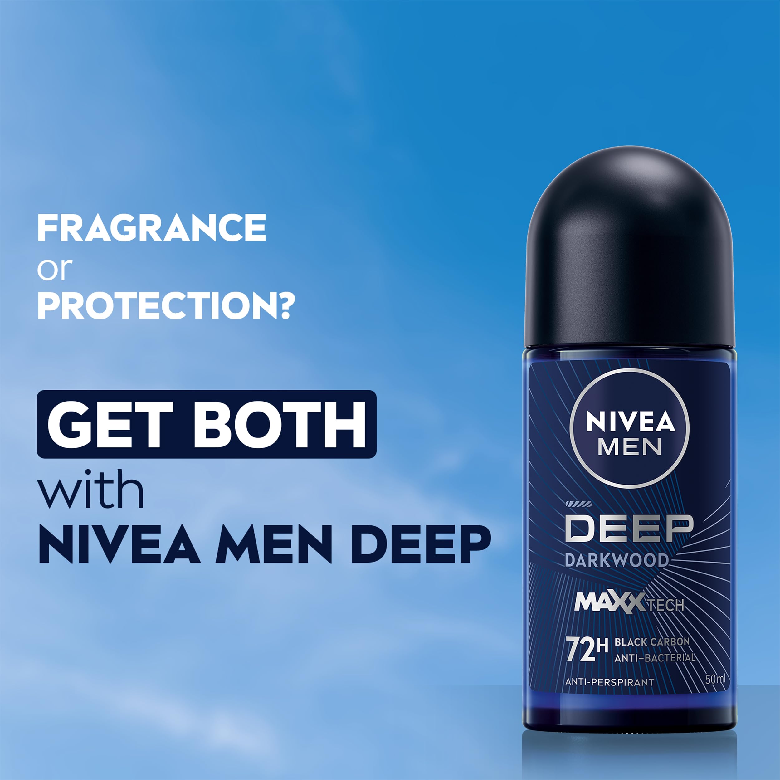 NIVEA Men Deep Black Carbon Roll-On (50 ml), Roll-On-Deodorant mit 72 Stunden Schutz