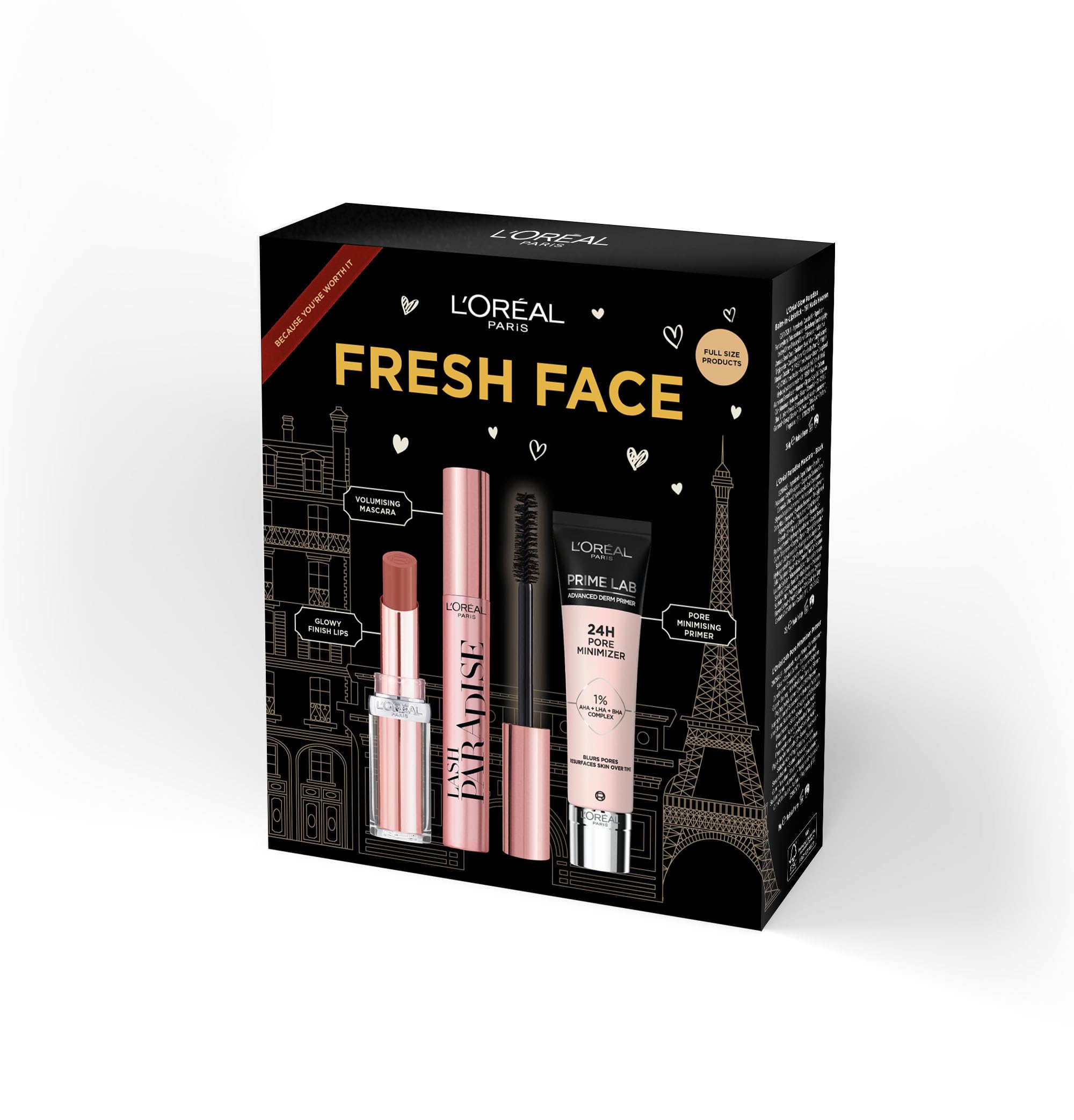 L'Oréal Paris Fresh Face Primer, Paradise Mascara & Nude Heaven Lipstick Gift Set