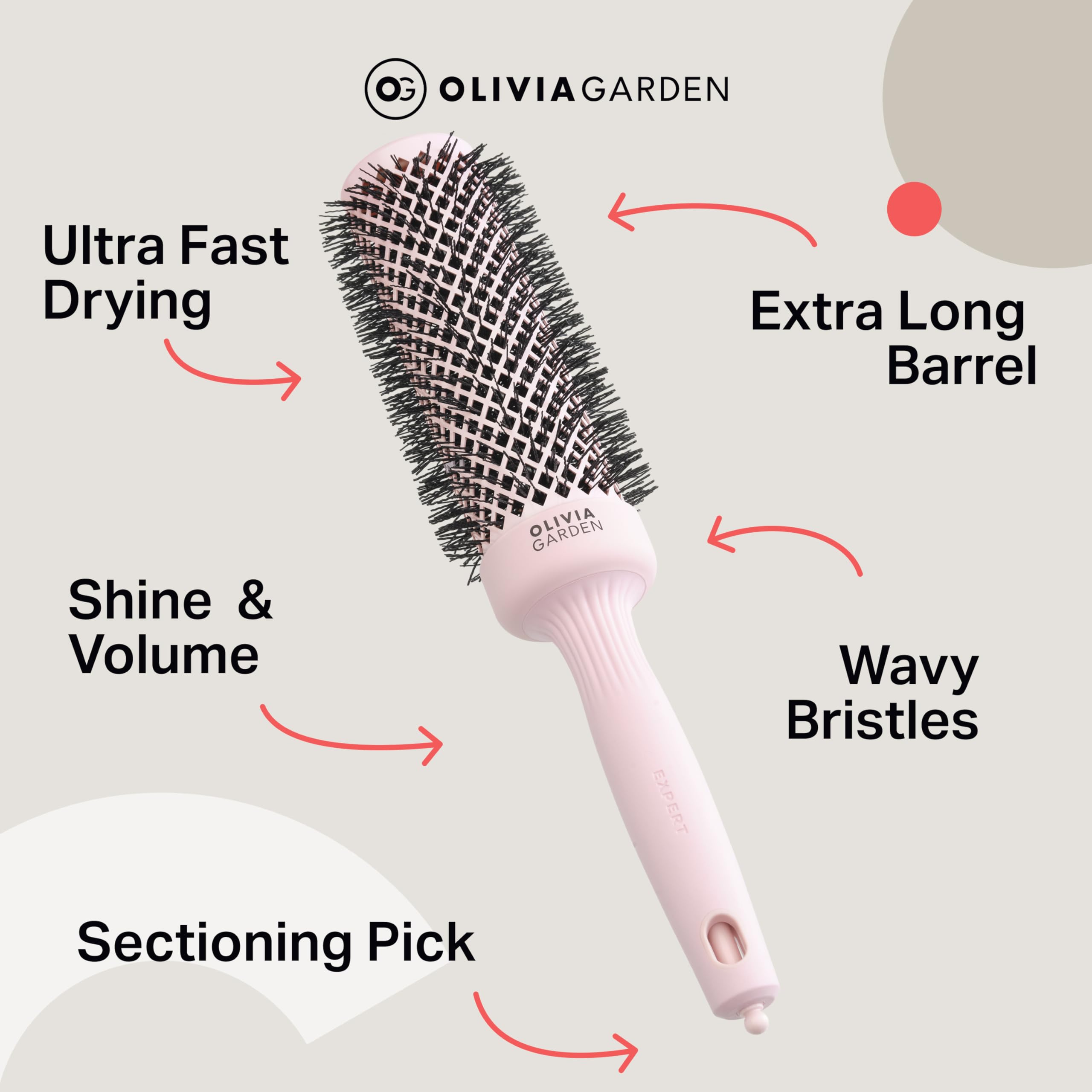 Olivia Garden Expert Blowout Speed Round Brush - Pastel Pink - Size 45 - Ceramic Coated for 25% Faster Blowouts 7