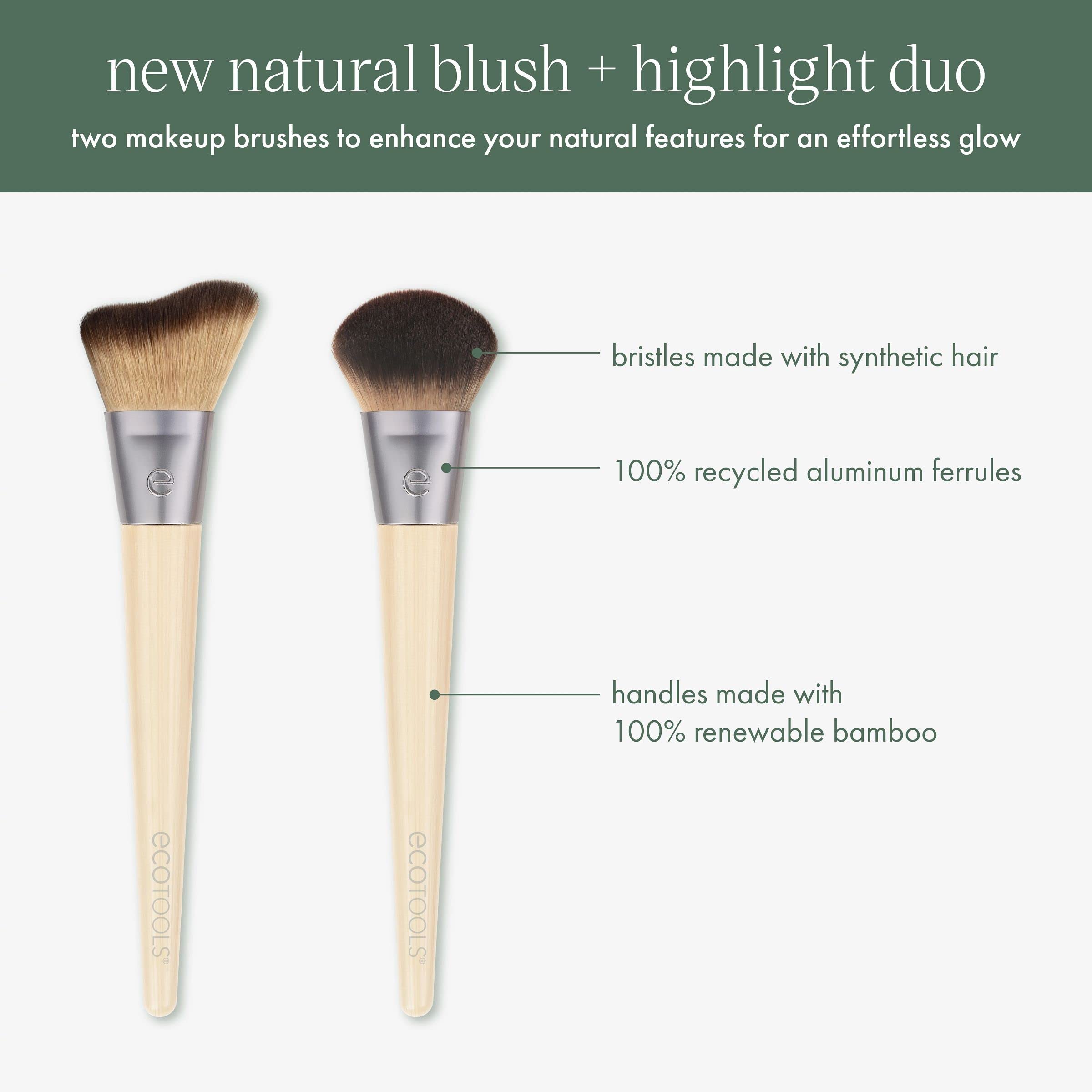 EcoTools New Natural Blush & Highlight Duo Face Makeup Brushes for Liquid and Cream Products