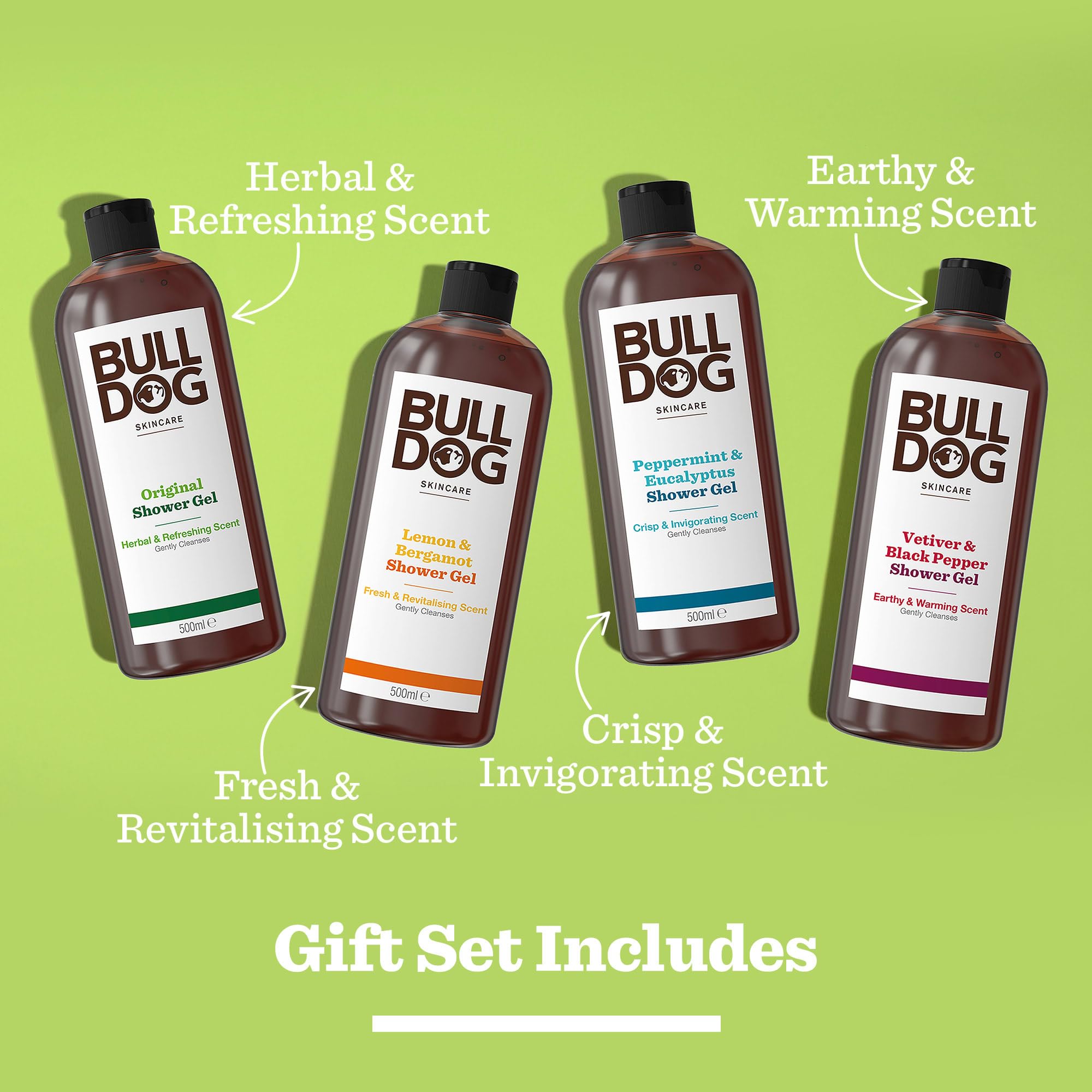 BULLDOG SKINCARE Men's Multi-Fragrance Shower Gel Gift Set - 4 x 500ml Bottles