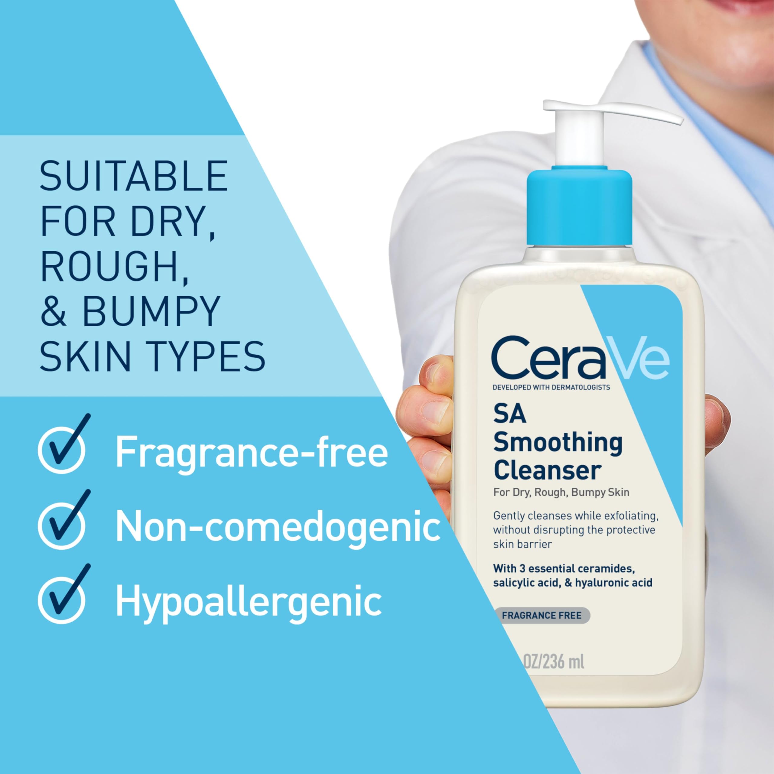CeraVe SA Smoothing Cleanser with Salicylic Acid for Dry, Rough & Bumpy Skin 4