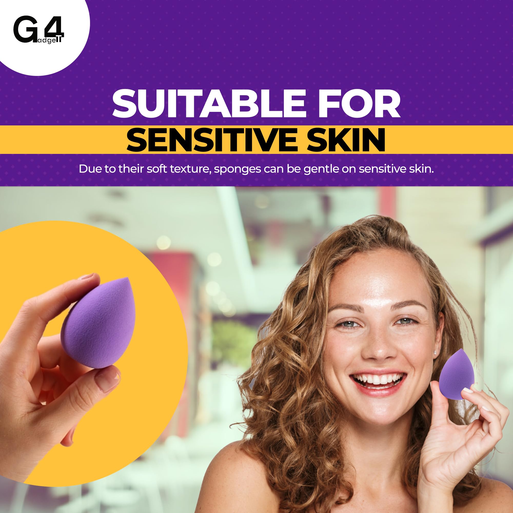 G4GADGET 5 PCS Purple Makeup Sponges - Non-Latex, Wet/Dry, Flawless Application for All Skin Types 6