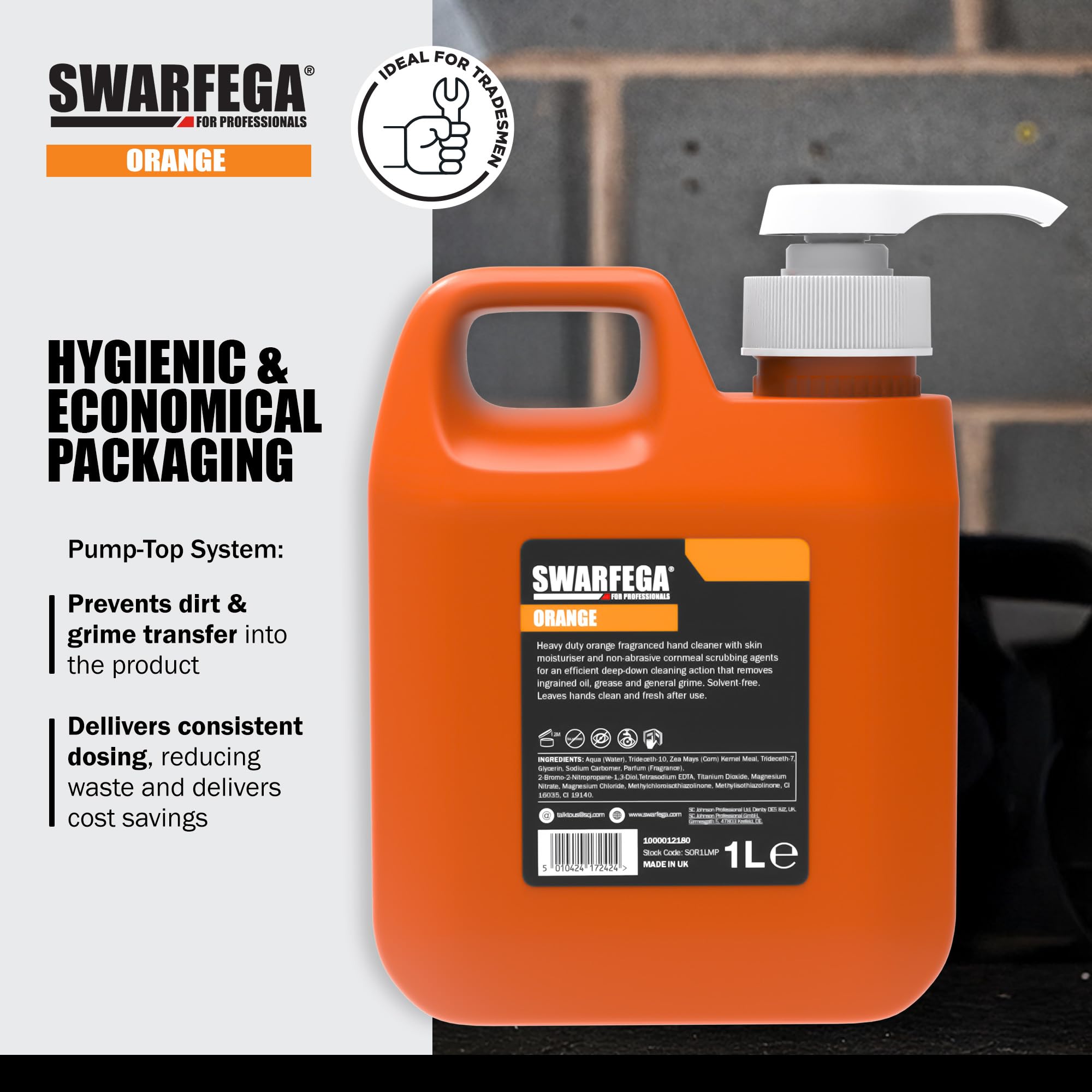 Swarfega Orange Industrial Hand Cleaner with Natural Cornmeal Scrubbing Agents 1L 5