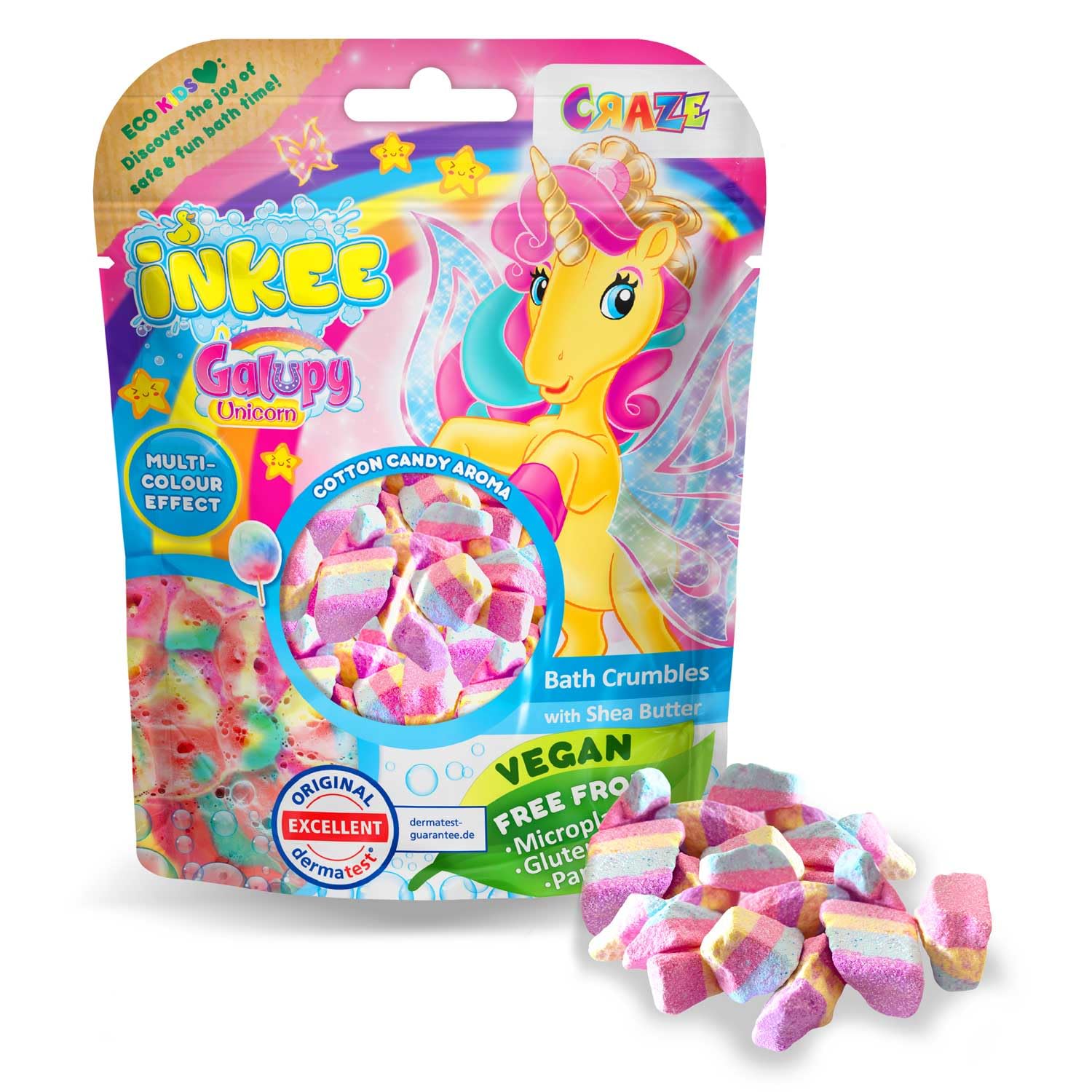 INKEE Galupy Unicorn Bath Crumble for Children - Cotton Candy Scented