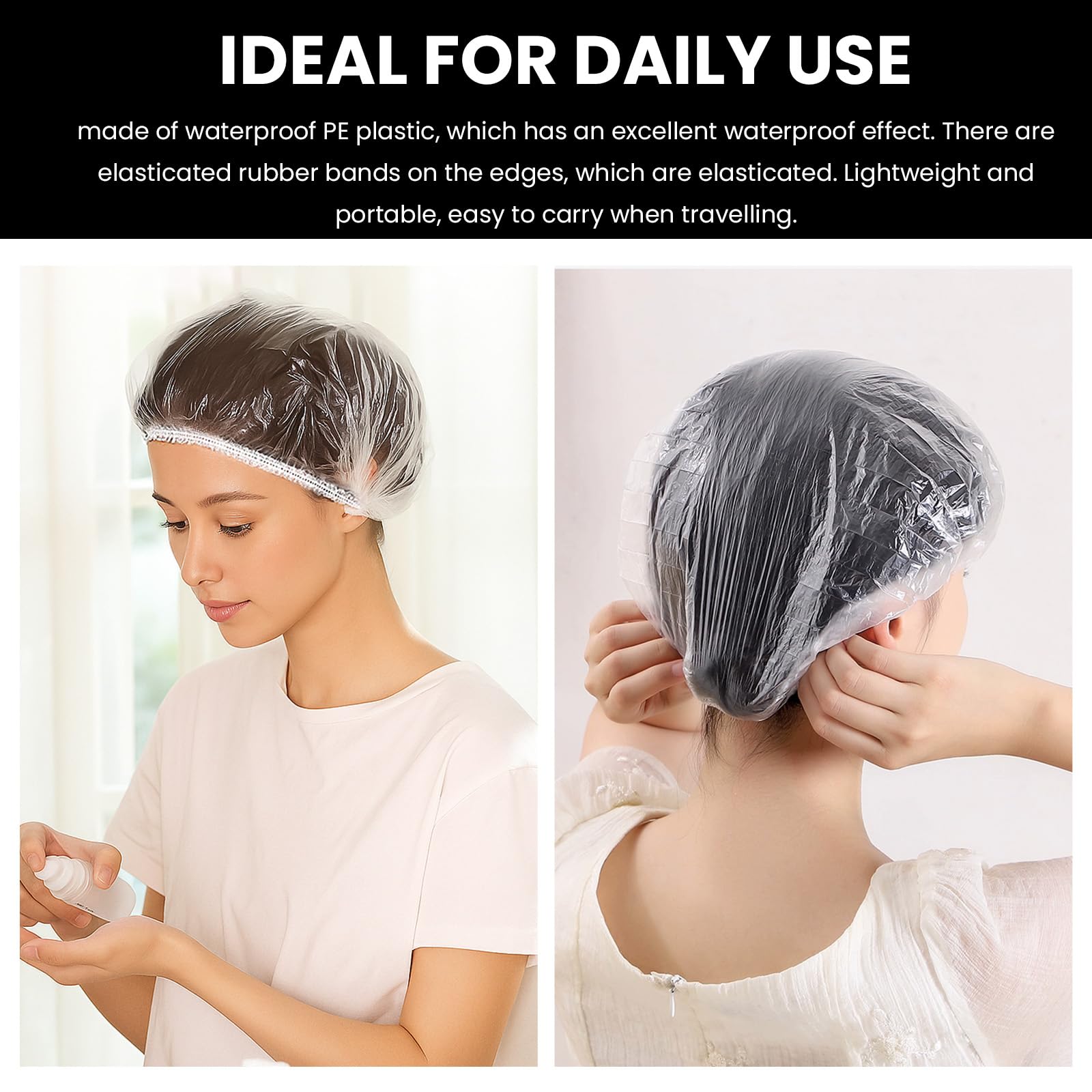 Admygo 100 Pcs Disposable Waterproof Shower Caps for Thick Hair & Travel 6