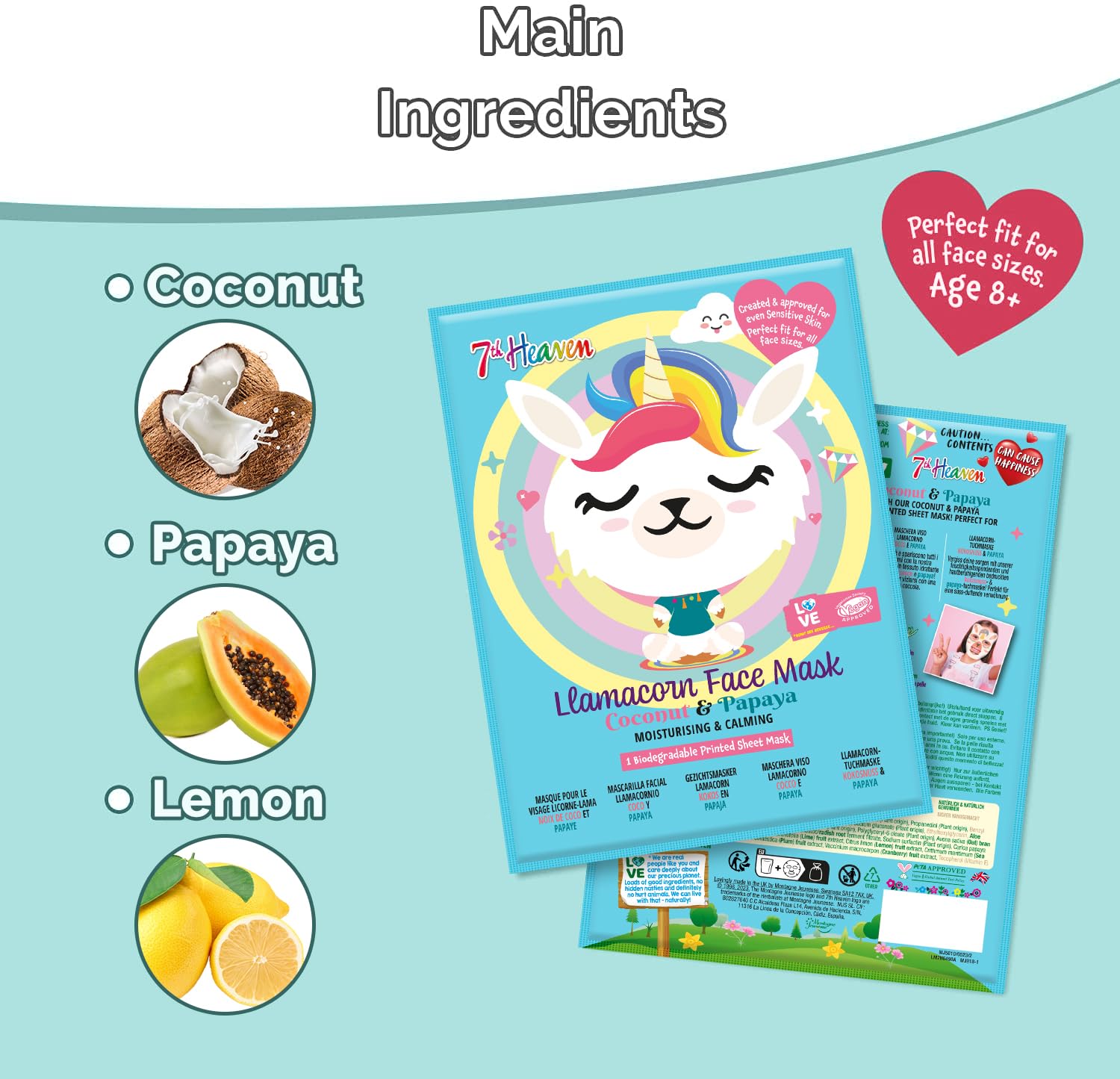 7th Heaven Llamacorn Hydrating Sheet Face Mask with Coconut & Papaya 3