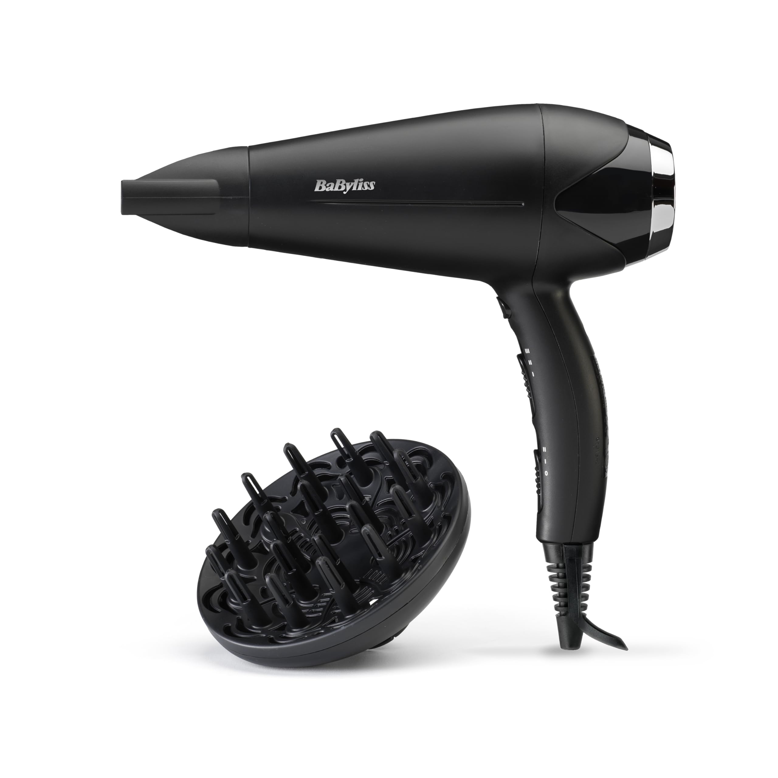 BaByliss Turbo Smooth Haartrockner – 2200 W Leistungsstarker Haartrockner, großer Diffusor, Ionen-Technologie gegen Frizz, 3 Heiz- und 2 Gebläsestufen, Schwarz, 5572U