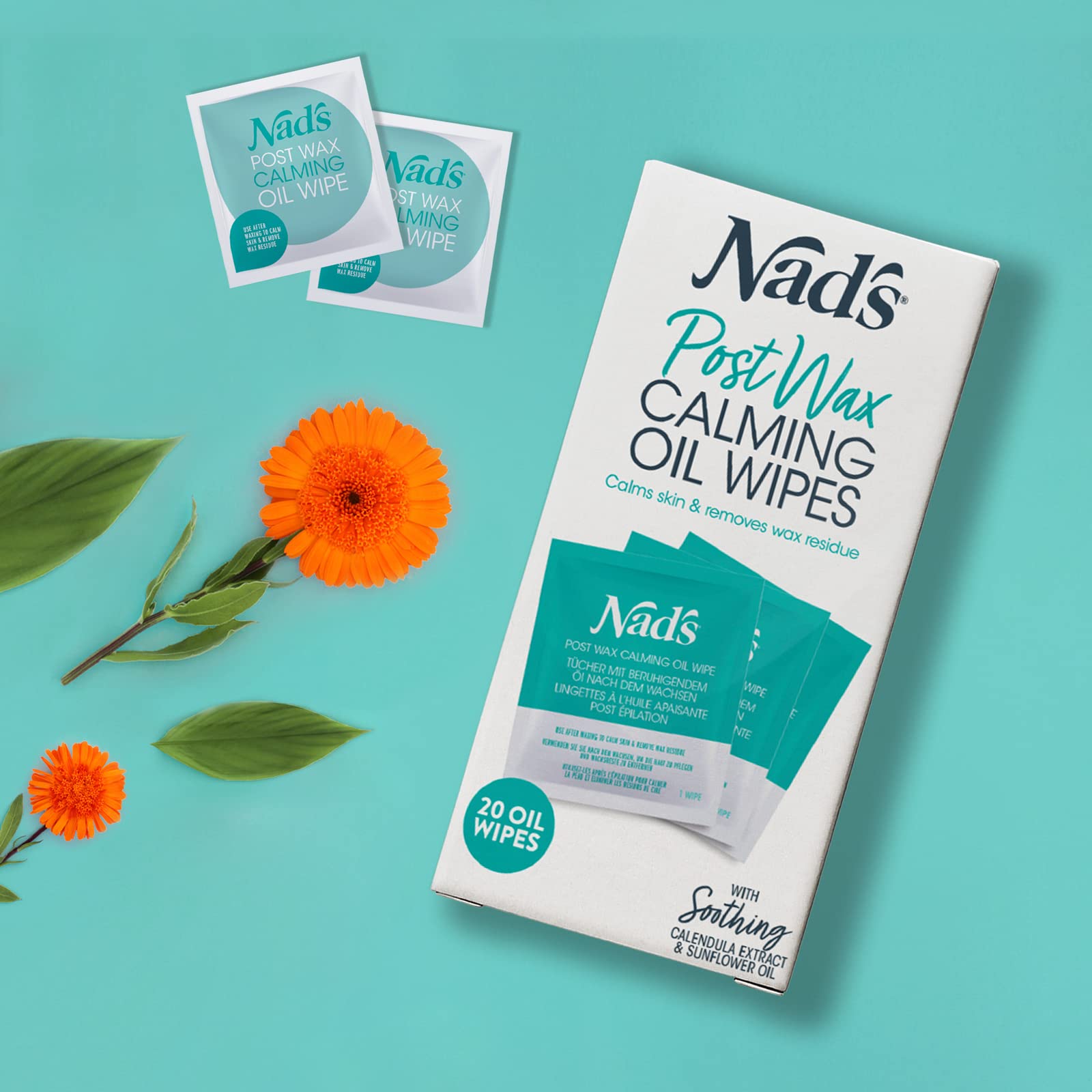 Nad's Post Wax Calming Oil Wipes Refill Pack - 20 Wipes for Wax Residue Removal