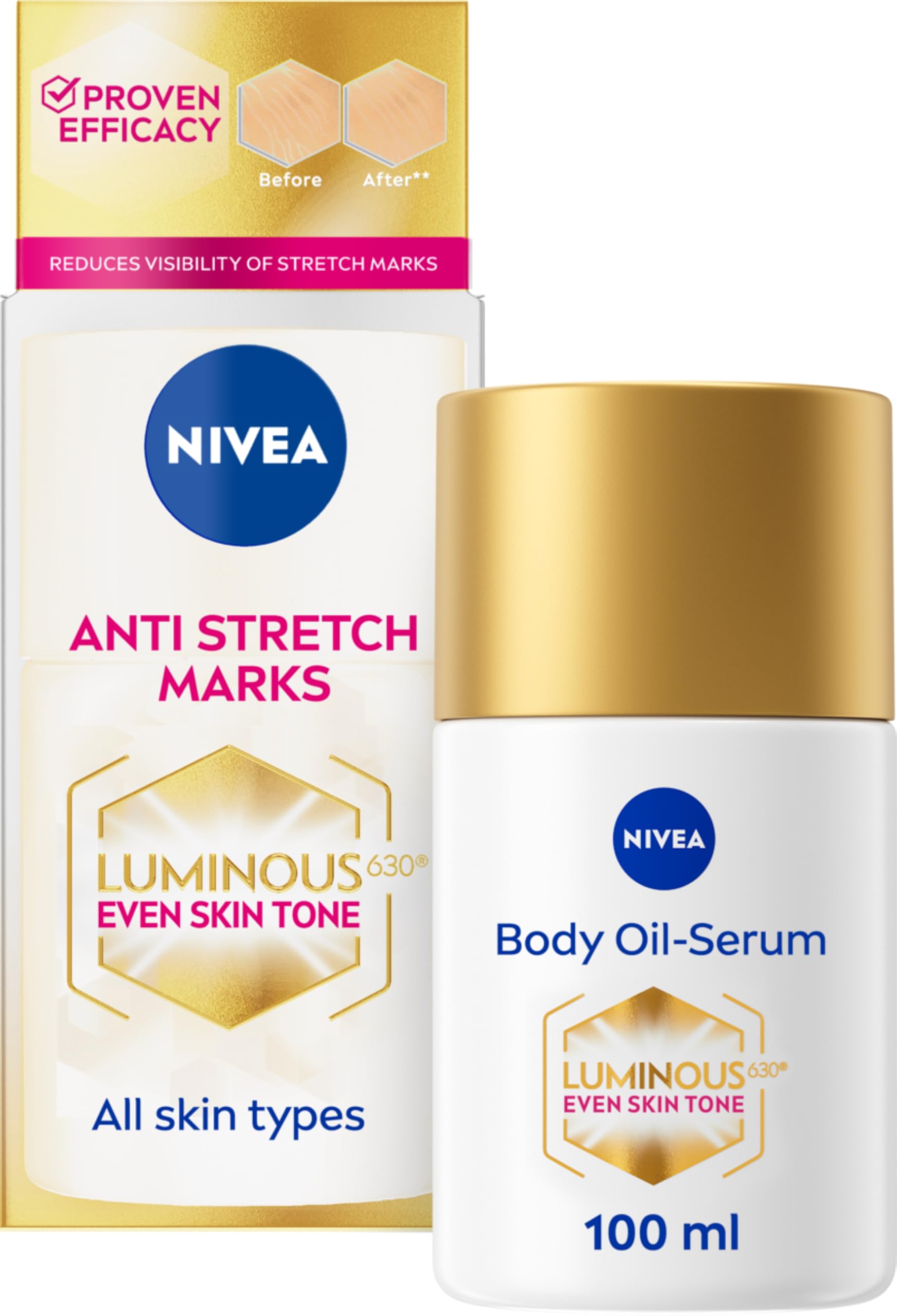 NIVEA Luminous 630 Body Oil Serum Anti Stretch Marks for Even Skin Tone (100ml)