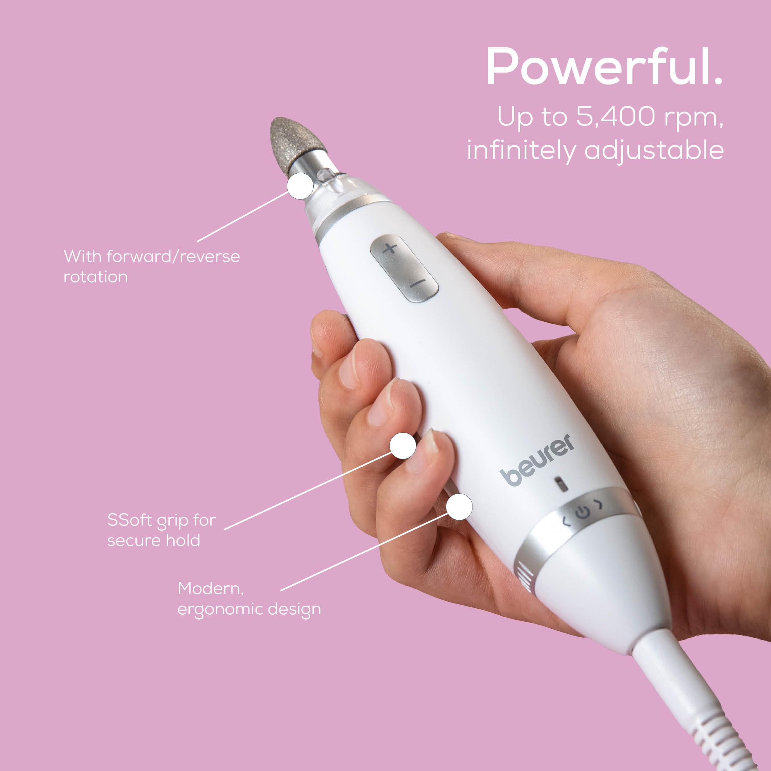 Beurer MP 62 Electric Manicure/Pedicure Set with 10 Tips and LED Light