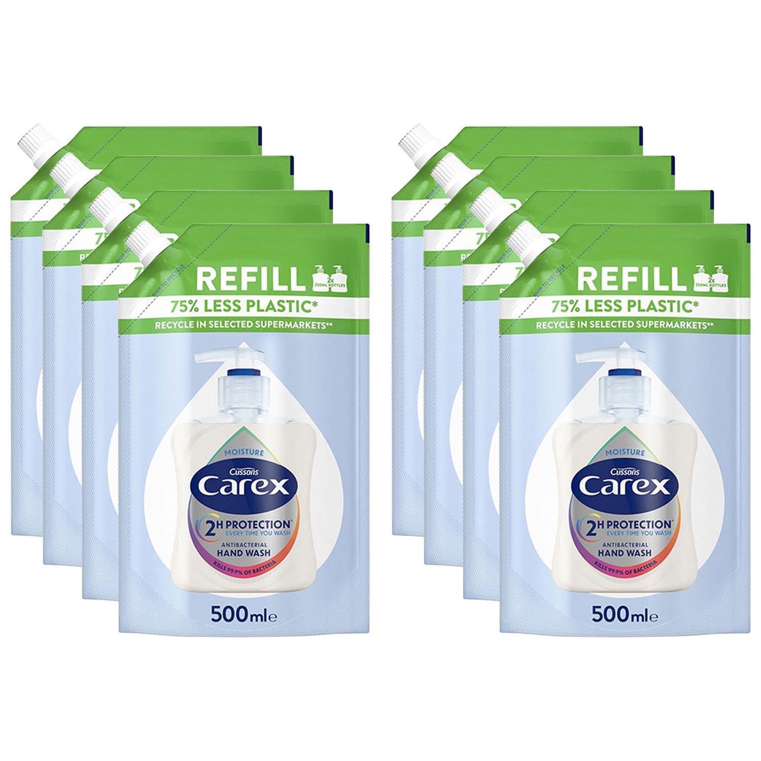 CAREX Moisture Plus Handwash Refill, Aloe Vera Scent, 8 x 500ml Pack