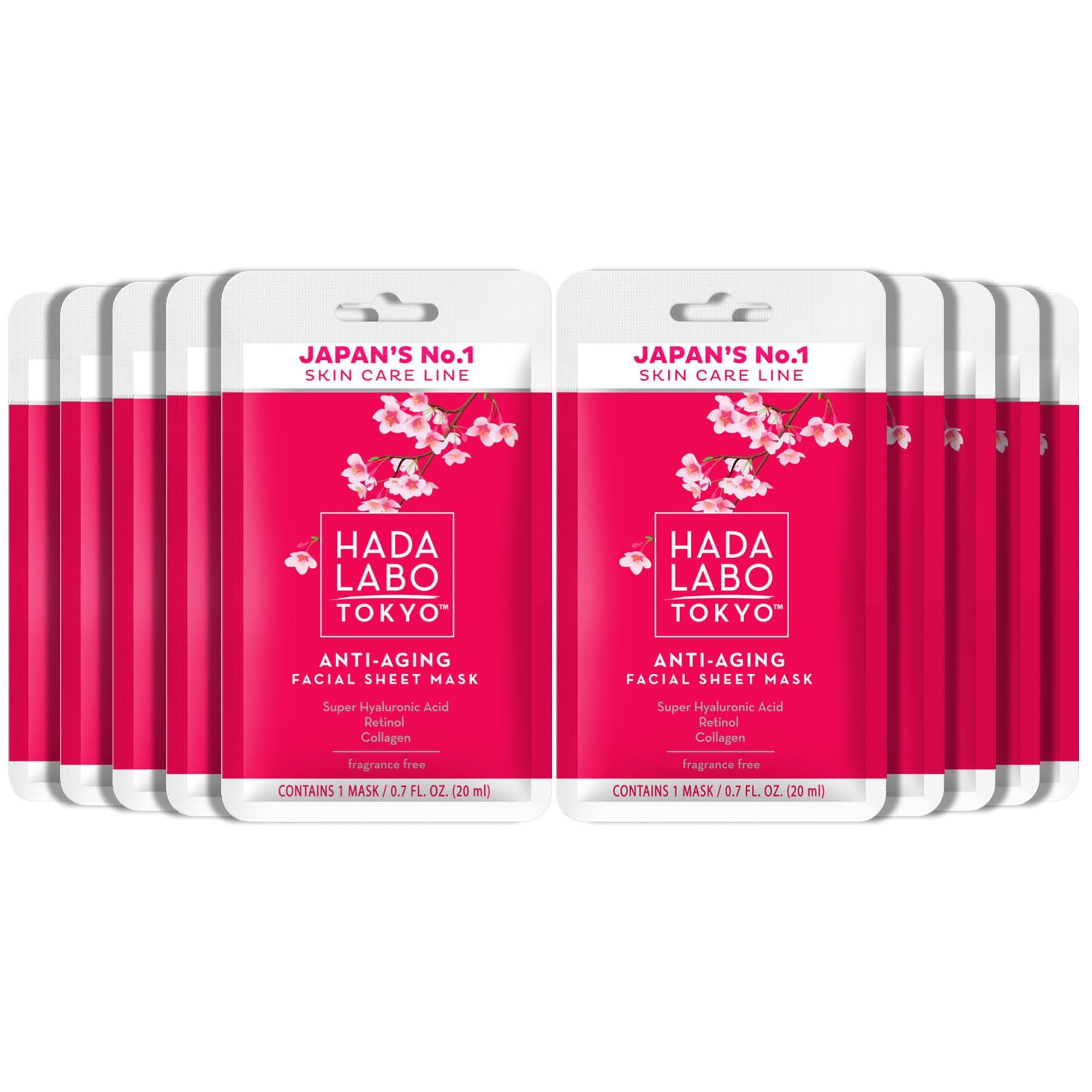 Hada Labo Tokyo Anti-Ageing Facial Sheet Masks for 40+ with Hyaluronic Acid & Collagen (10 Pack)