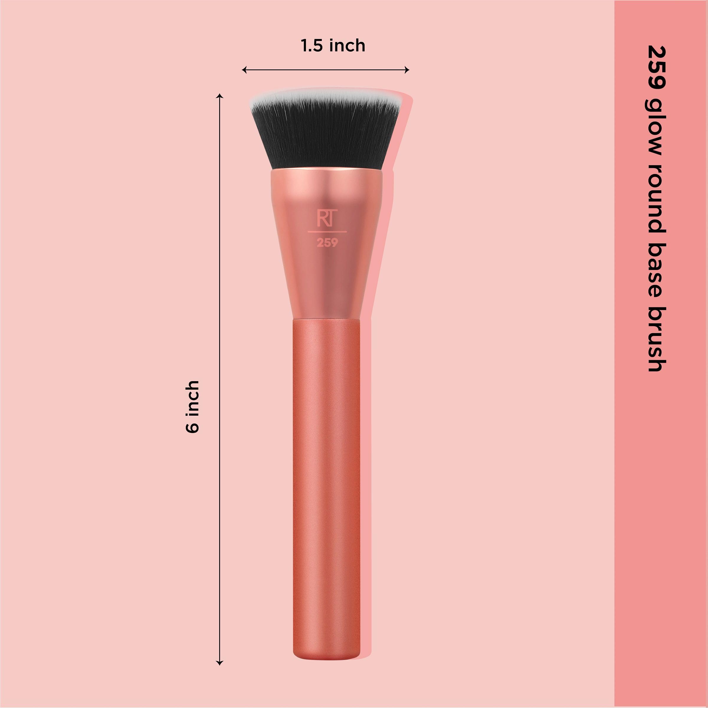Real Techniques Glow Rundpinsel für flüssiges und cremiges Make-up, flacher Foundationpinsel zum Verblenden und Auftragen von deckenden Produkten, dichte Synthetikborsten, vegan und tierversuchsfrei, 1 Stück 5