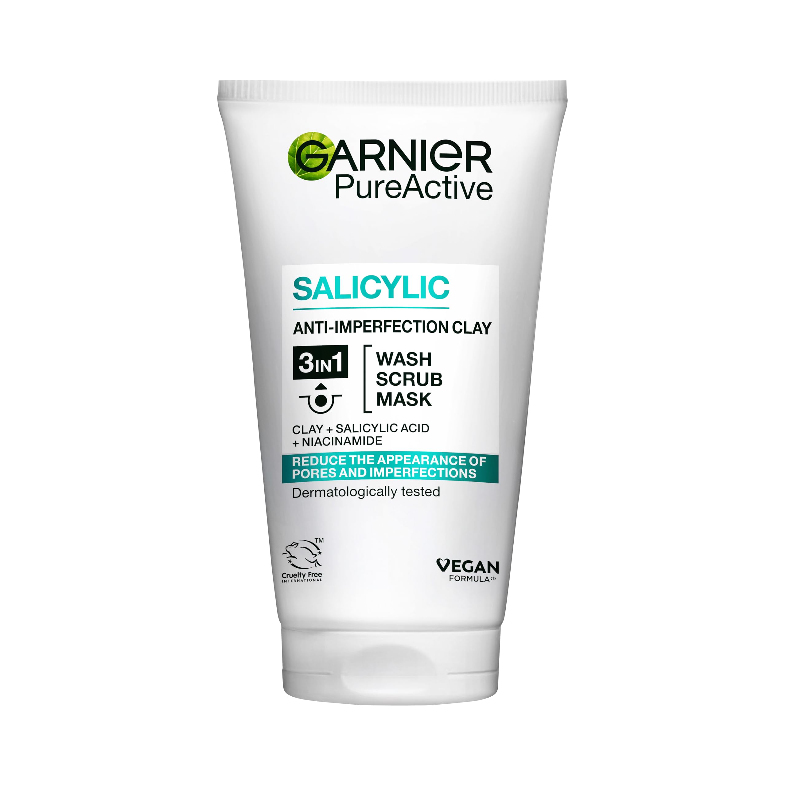 Garnier Pure Active 3in1 Clay Wash, Scrub & Mask with Salicylic Acid for Oily Skin, 150ml