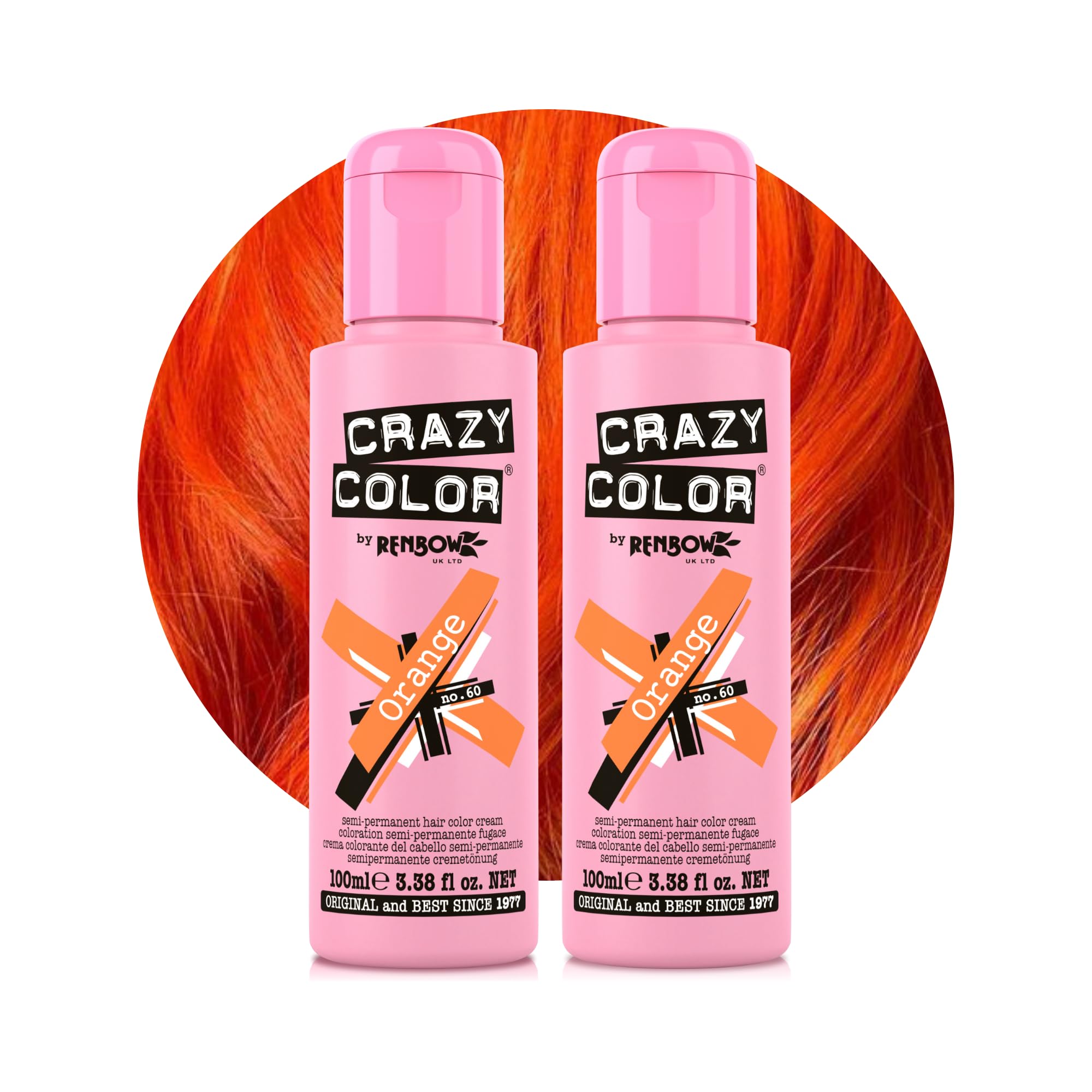 Crazy Color Vibrant Orange Semi-Permanent Duo Haarfarbe. Hochpigmentierte, leuchtende Kupfernuance. Pflegende und ölspendende vegane Formel | Ohne Bleichmittel und Ammoniak | 200 ml