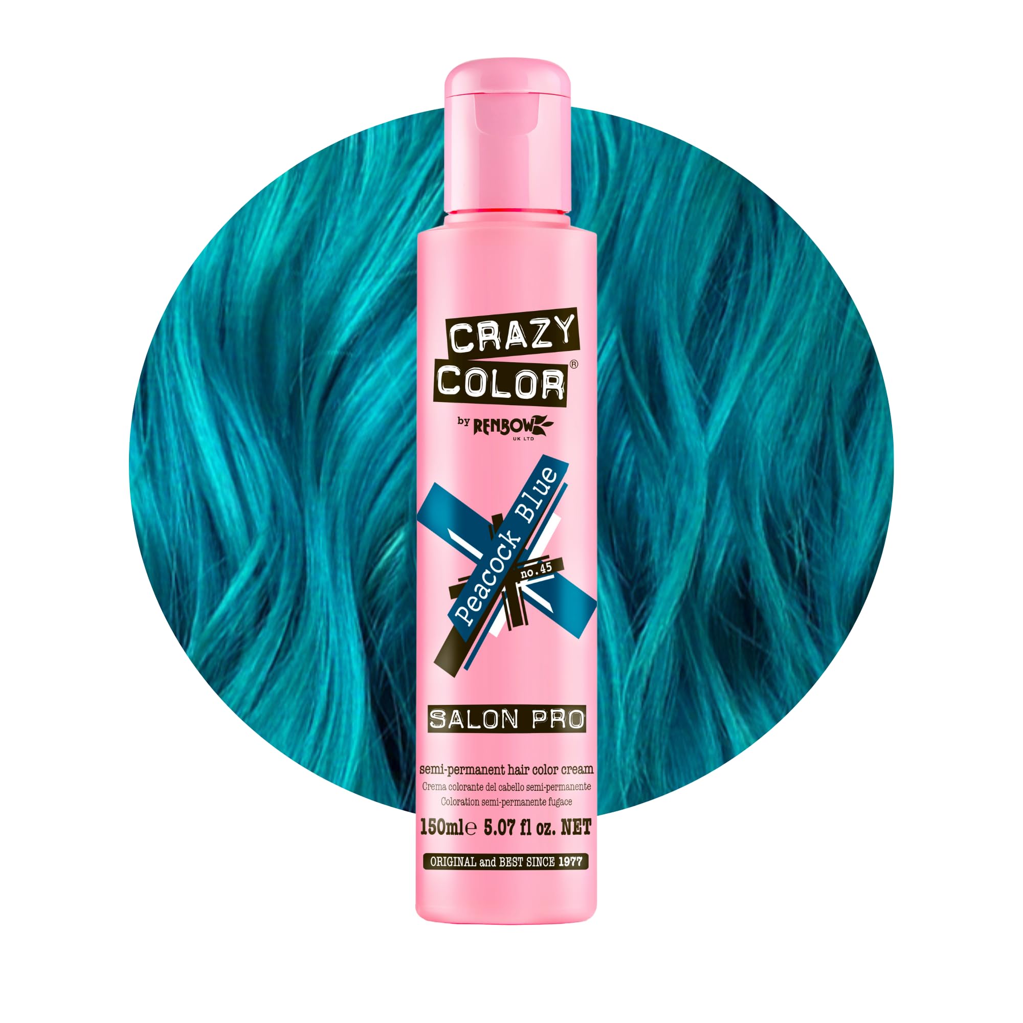 Crazy Color Peacock Blue Semi-Permanent Hair Dye - Highly Pigmented Teal