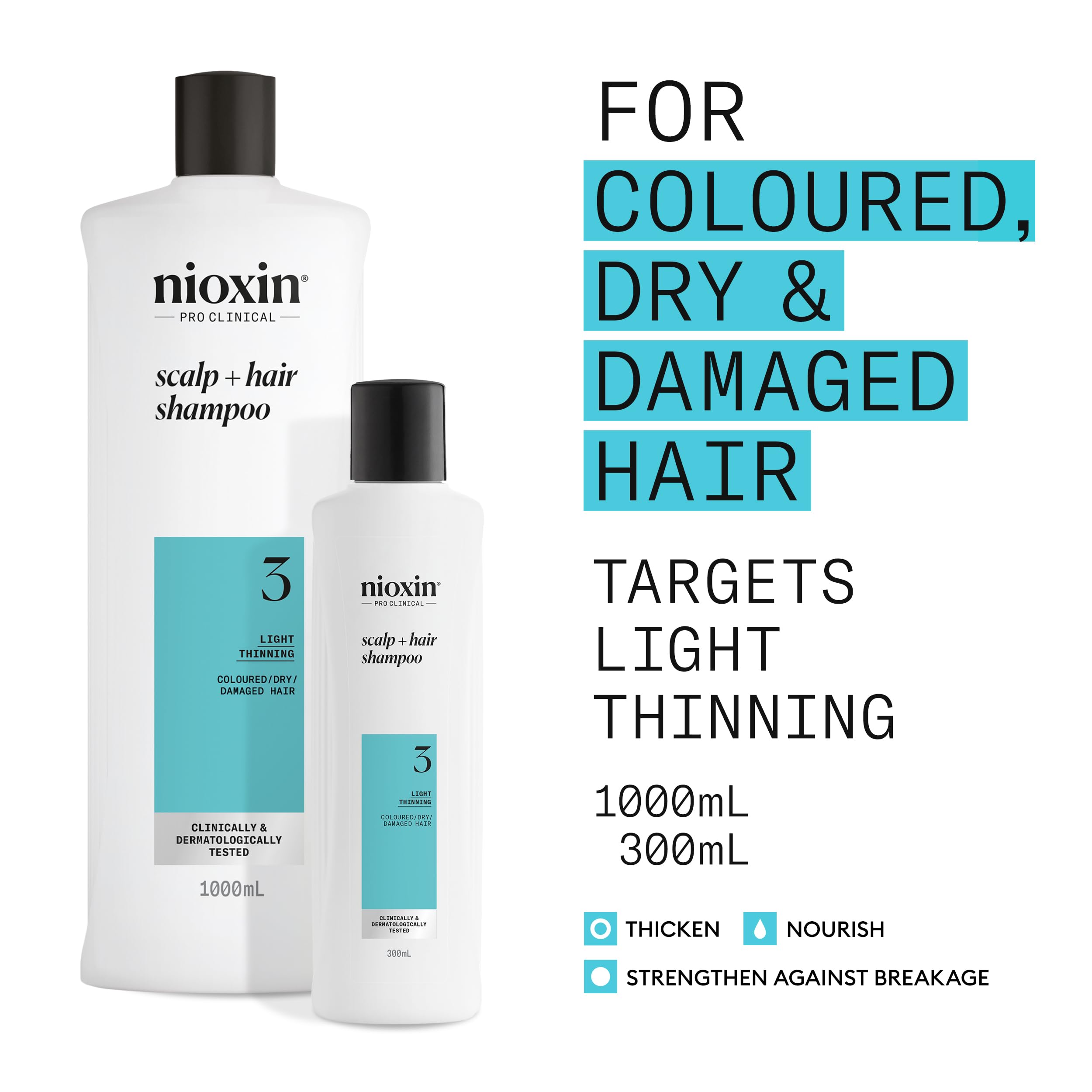 Nioxin System 3 Kopfhaut- und Haarshampoo – Verdickendes Shampoo für coloriertes, trockenes und geschädigtes Haar mit leichtem Haarausfall – mit Biotin und Niacinamid, 300 ml