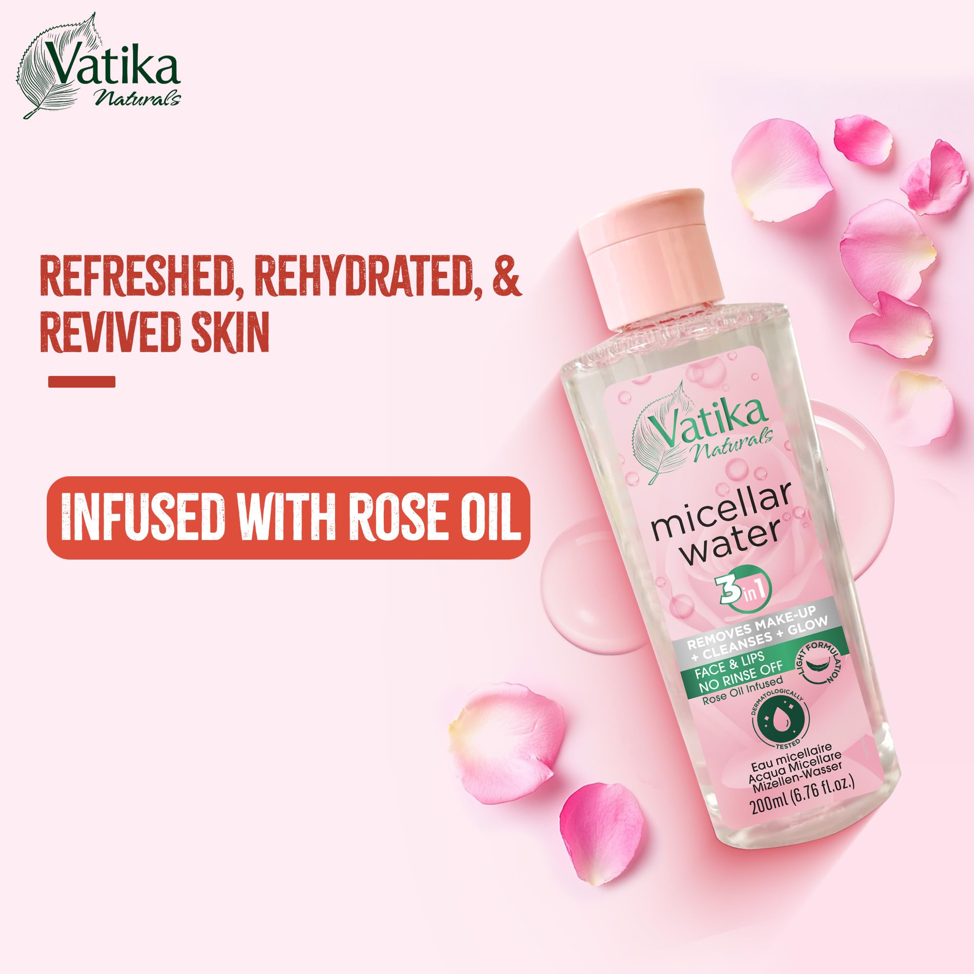 Vatika Naturals Mizellen-Reinigungswasser 200ml | 3-in-1-Gesichtsreiniger, Make-up 3