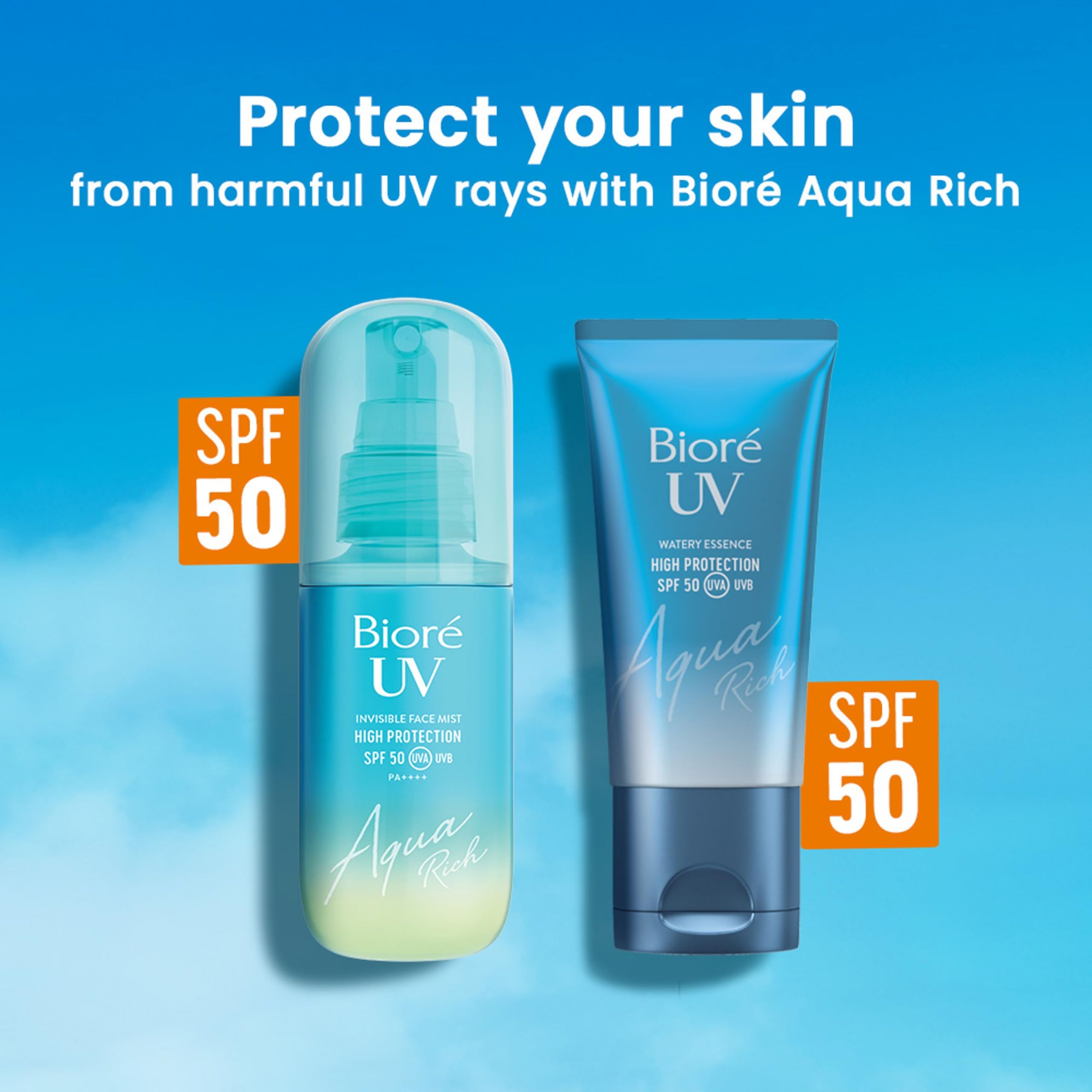 Bioré Aqua Rich UV Invisible Face Mist SPF 50, 60ml - Lightweight Sun Protection 7
