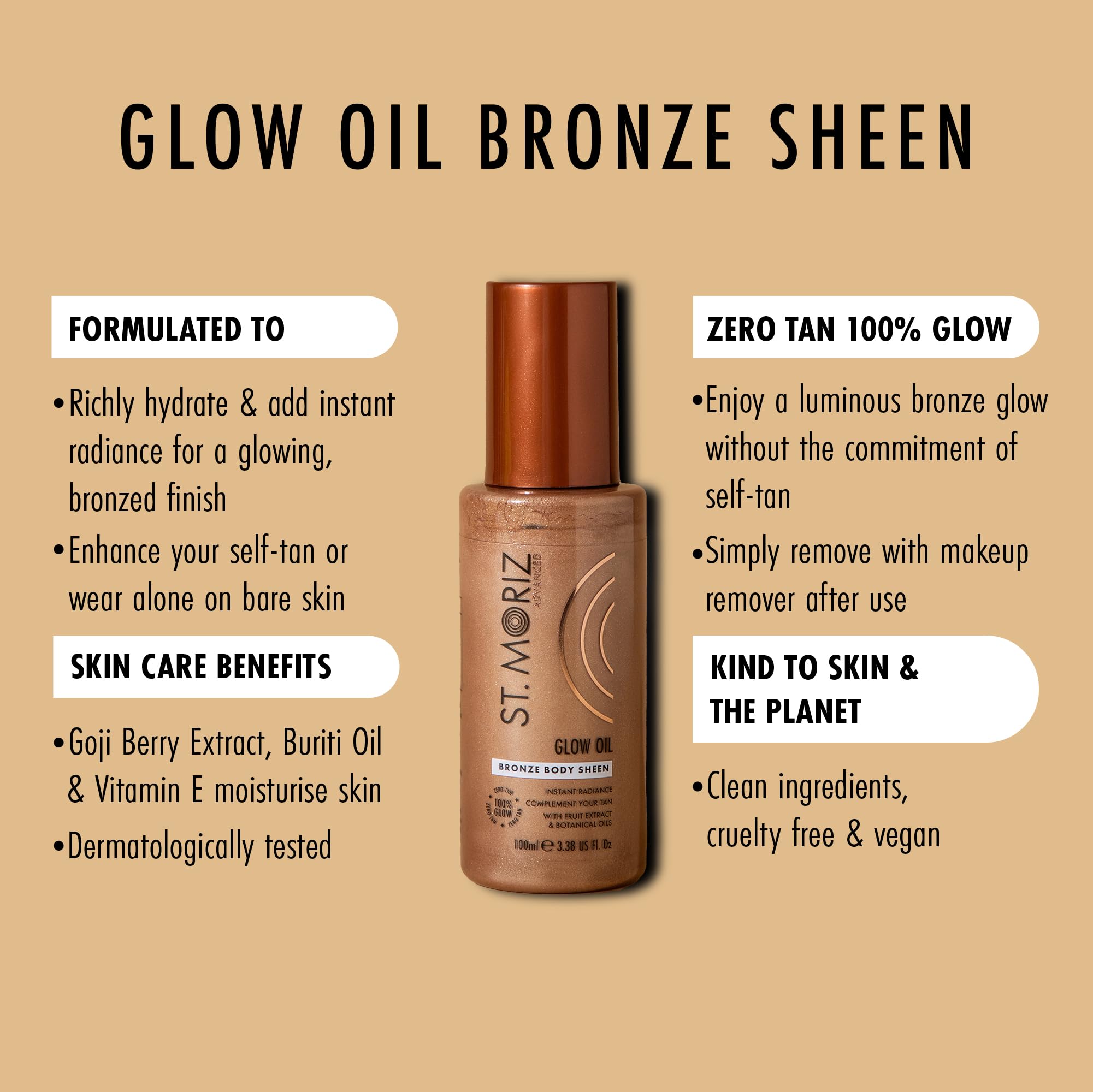 St Moriz Advanced Glow Oil | Instant Bronze Body Sheen with Goji Berry & Vitamin E