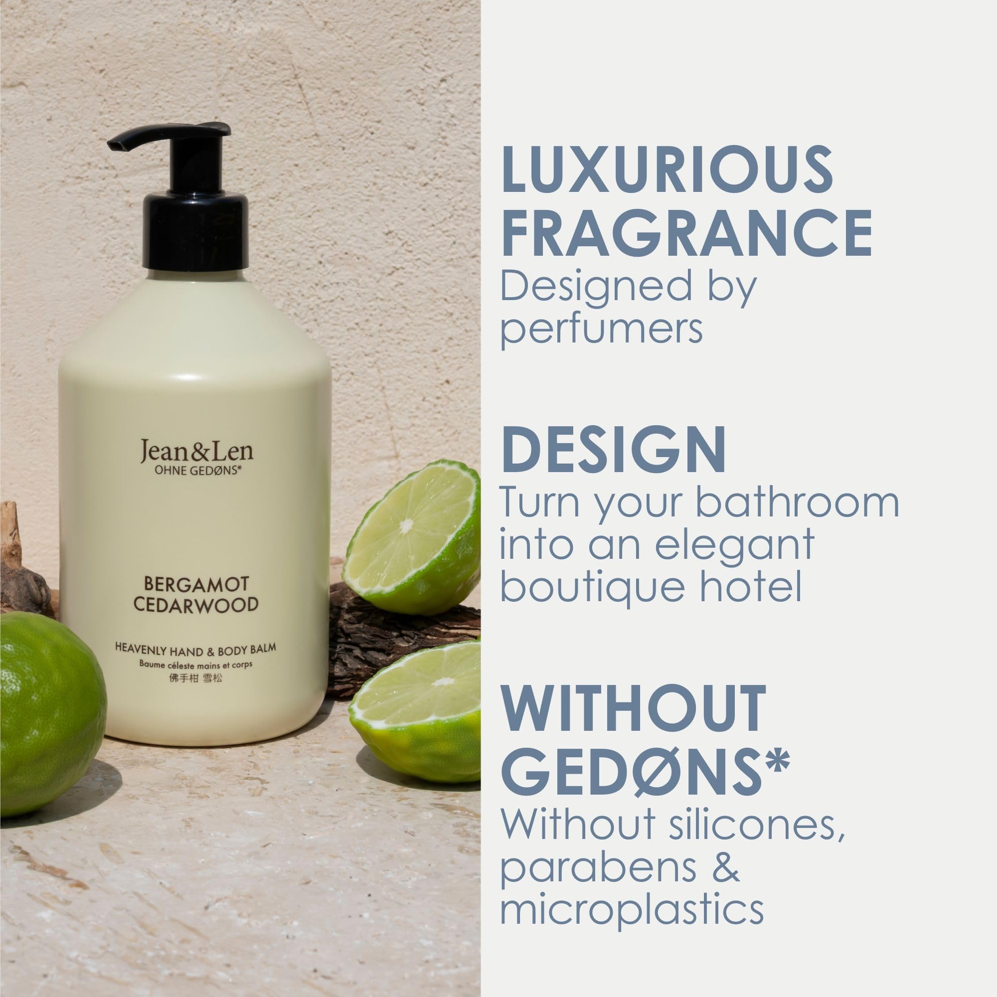 Jean & Len Heavenly Hand & Body Balm Bergamot & Cedarwood, 500 ml with Organic Argan Oil