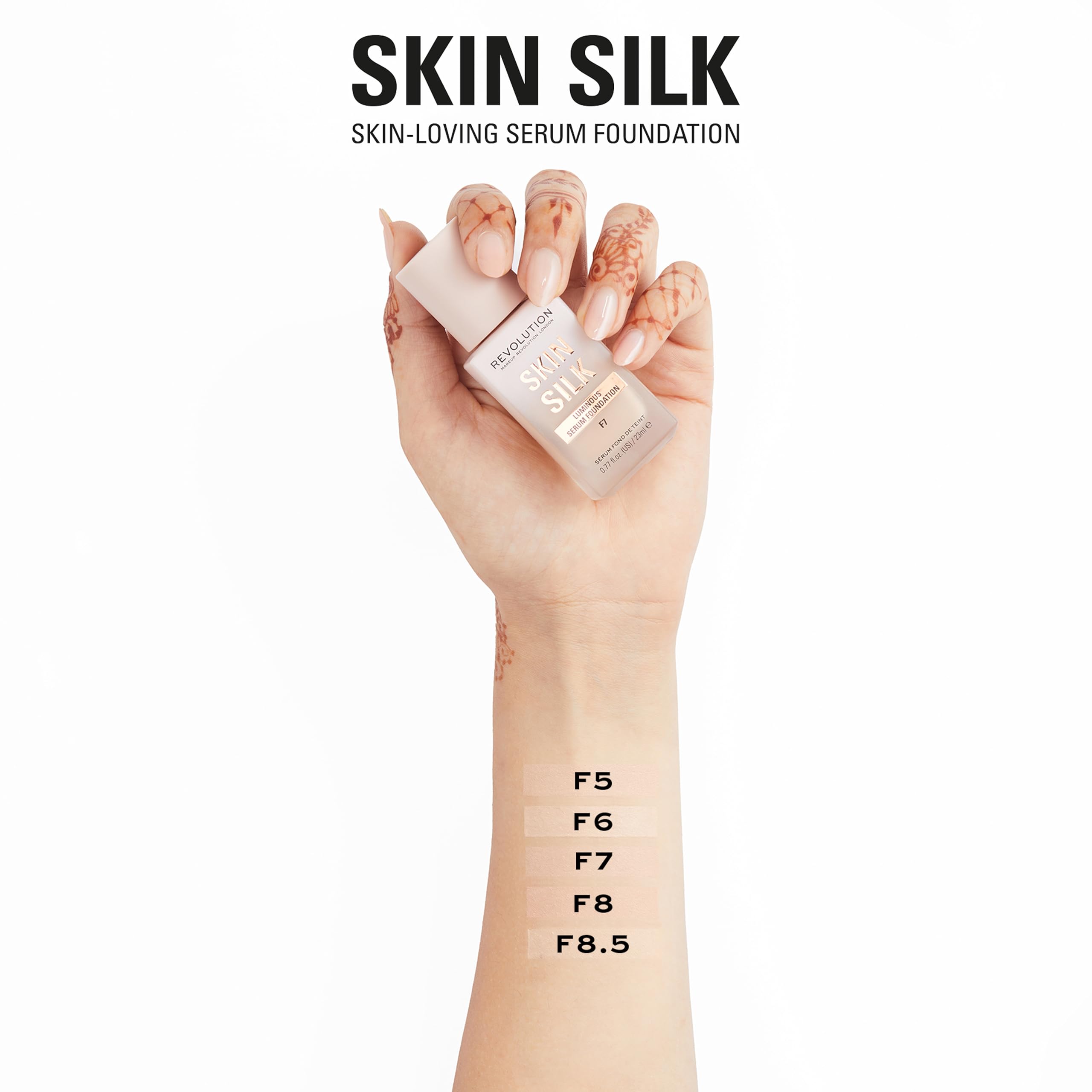 Makeup Revolution Skin Silk Serum Foundation F8.5 - Leichte bis mittlere Deckkraft mit Hyaluronsäure (23 ml) 7