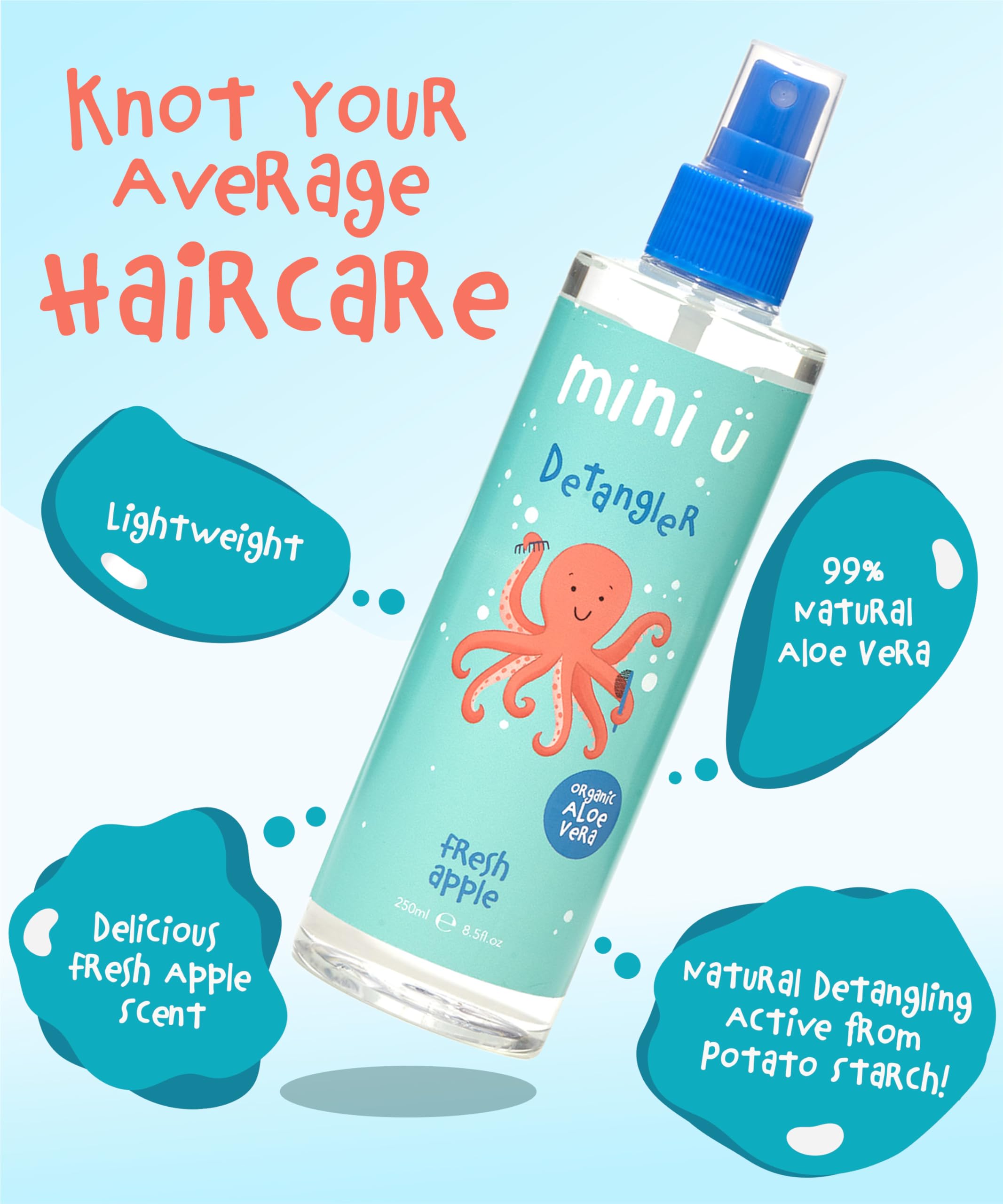 Mini U Kids Detangler Spray with Aloe Vera Juice - Fresh Apple Scented Hair Care 3