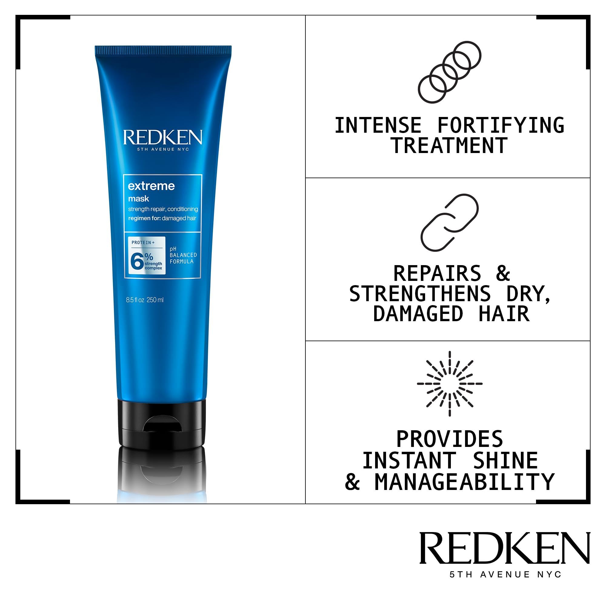 REDKEN Extreme Hair Mask Treatment for Distressed Hair - Fortifies & Strengthens 4