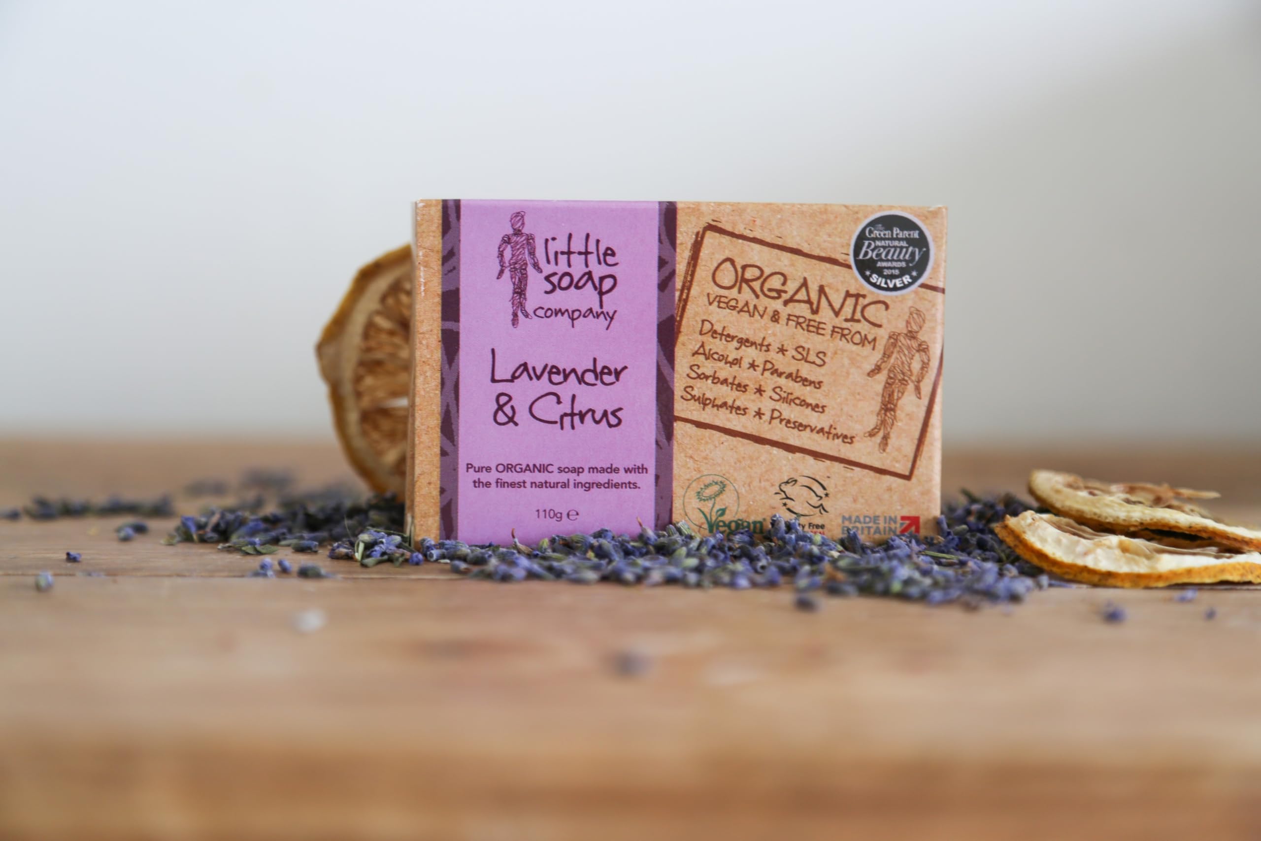 Little Soap Company Bio-Seifenstück – vegan, tierversuchsfrei, ohne SLS oder Parabene, mit englischem Lavendel und Zitrusfrüchten | Natürliche und biologische Körperseife und Handseife (110 g) 3