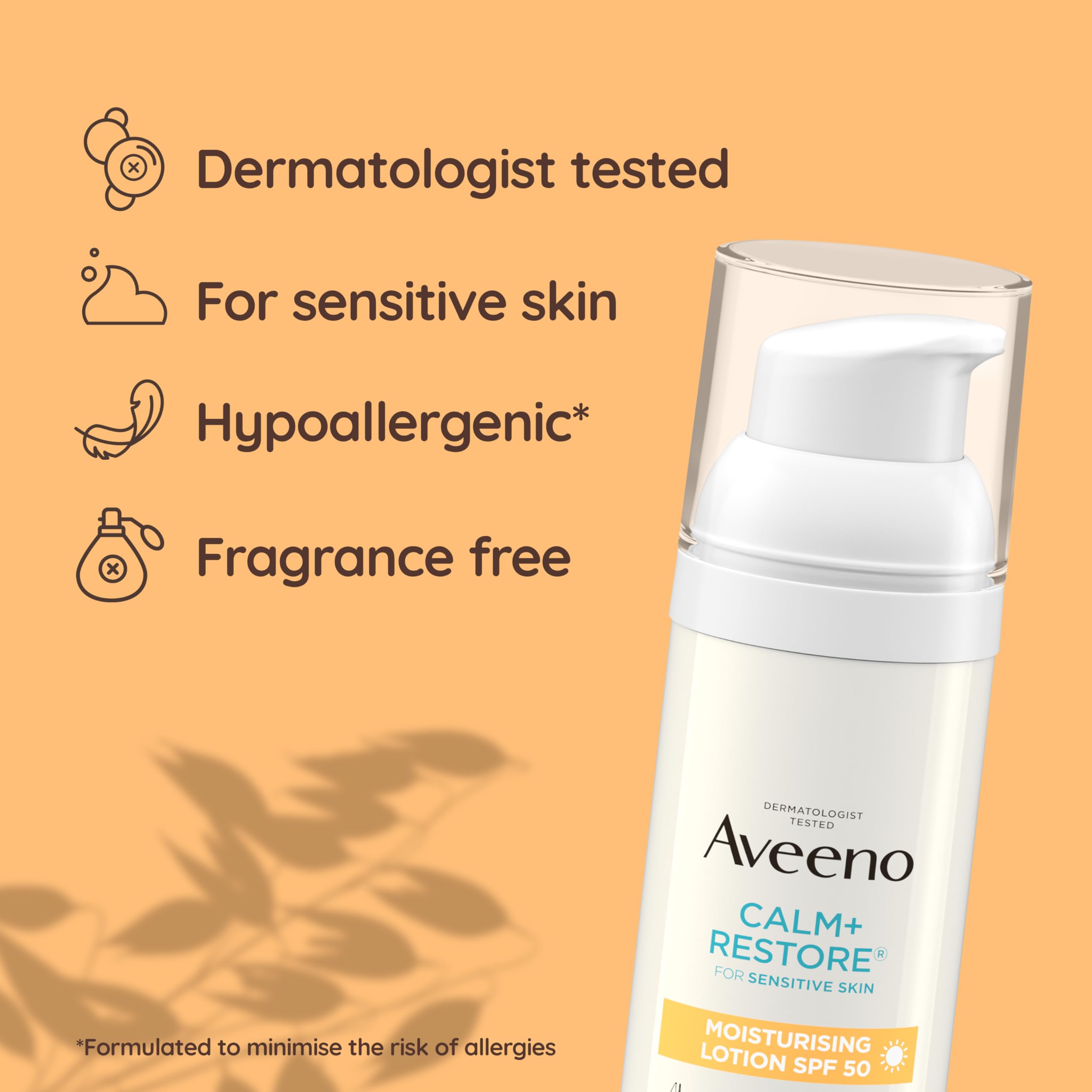 Aveeno Face CALM+RESTORE Moisturising Lotion SPF 50 - 50ml, Lightweight Hydration 5