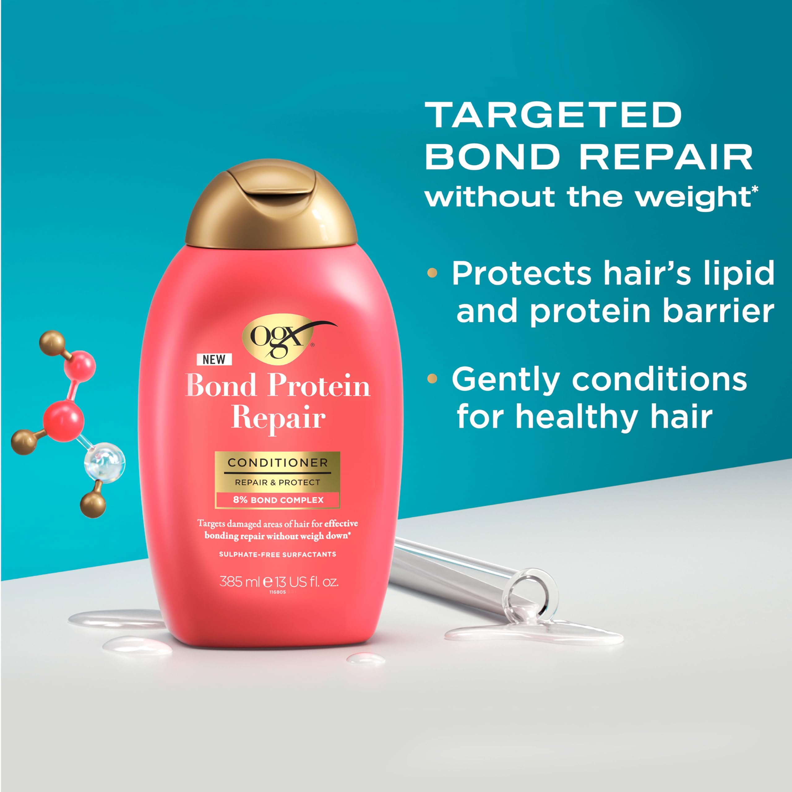 OGX Bond Protein Repair Conditioner with 8% Bond Complex for Damaged Hair, 385ml