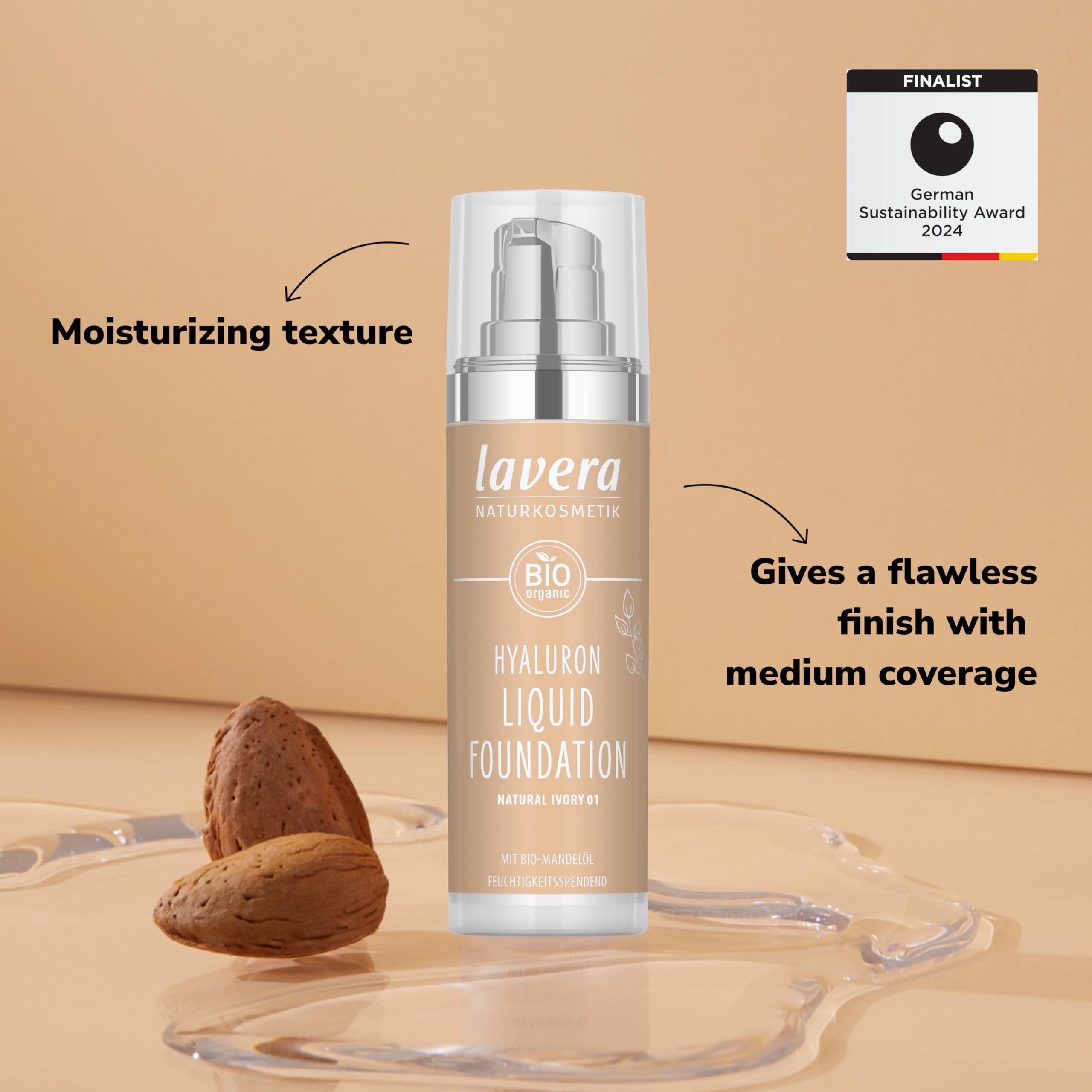 lavera Hyaluron Liquid Foundation - Natural Ivory 01 with Hyaluronic Acid & Almond Oil