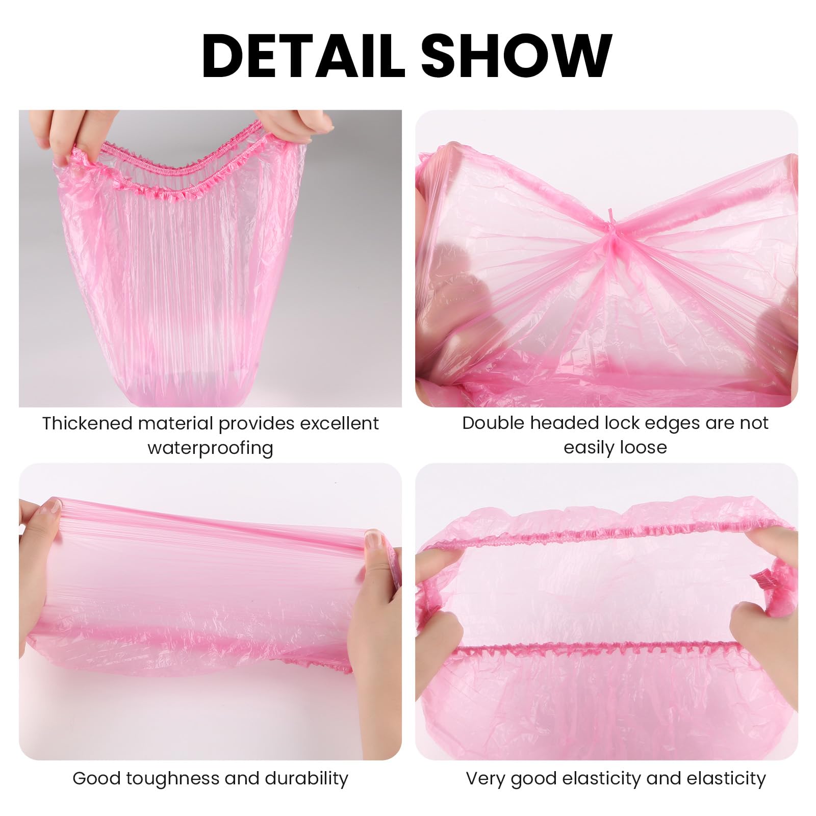 Lafefe 100PCS Disposable Waterproof Plastic Shower Caps for Women - Pink 3