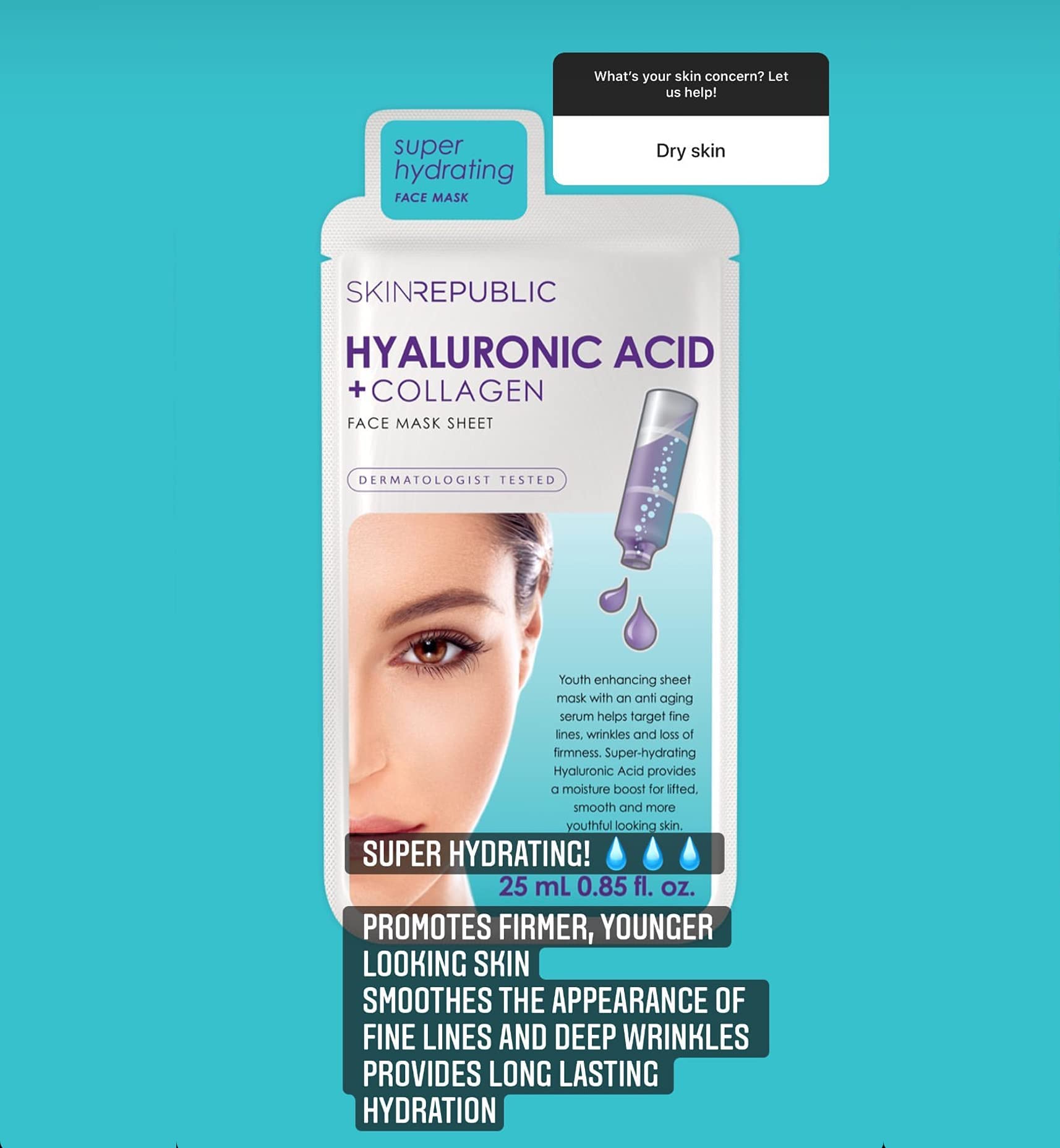 Skin Republic Hyaluronsäure + Kollagen Tuchmaske: Klinisch erwiesen für 48 Stunden langanhaltende Feuchtigkeit. Hergestellt in Korea. 7